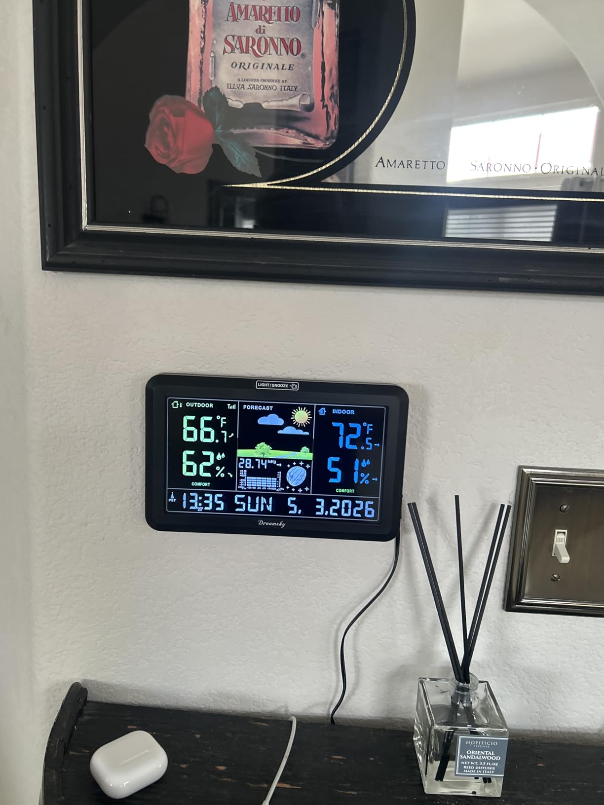 DreamSky Weather Station Indoor Outdoor Thermometer Wireless with Digital Atomic Clock for Home, Large Display with Dimmer, USB Port, Inside Outside Temperature Humidity Monitor (Plug-in) customer photo 2