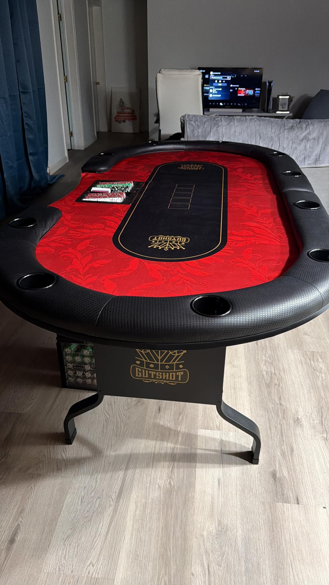 GUTSHOT Foldable Poker Table for 10 Players - Premium Soft-Padded Armrest, Individual Cup Holders, Portable Mat - Crafted with Durable Materials, Long-Lasting Poker Table (Red) customer photo 2