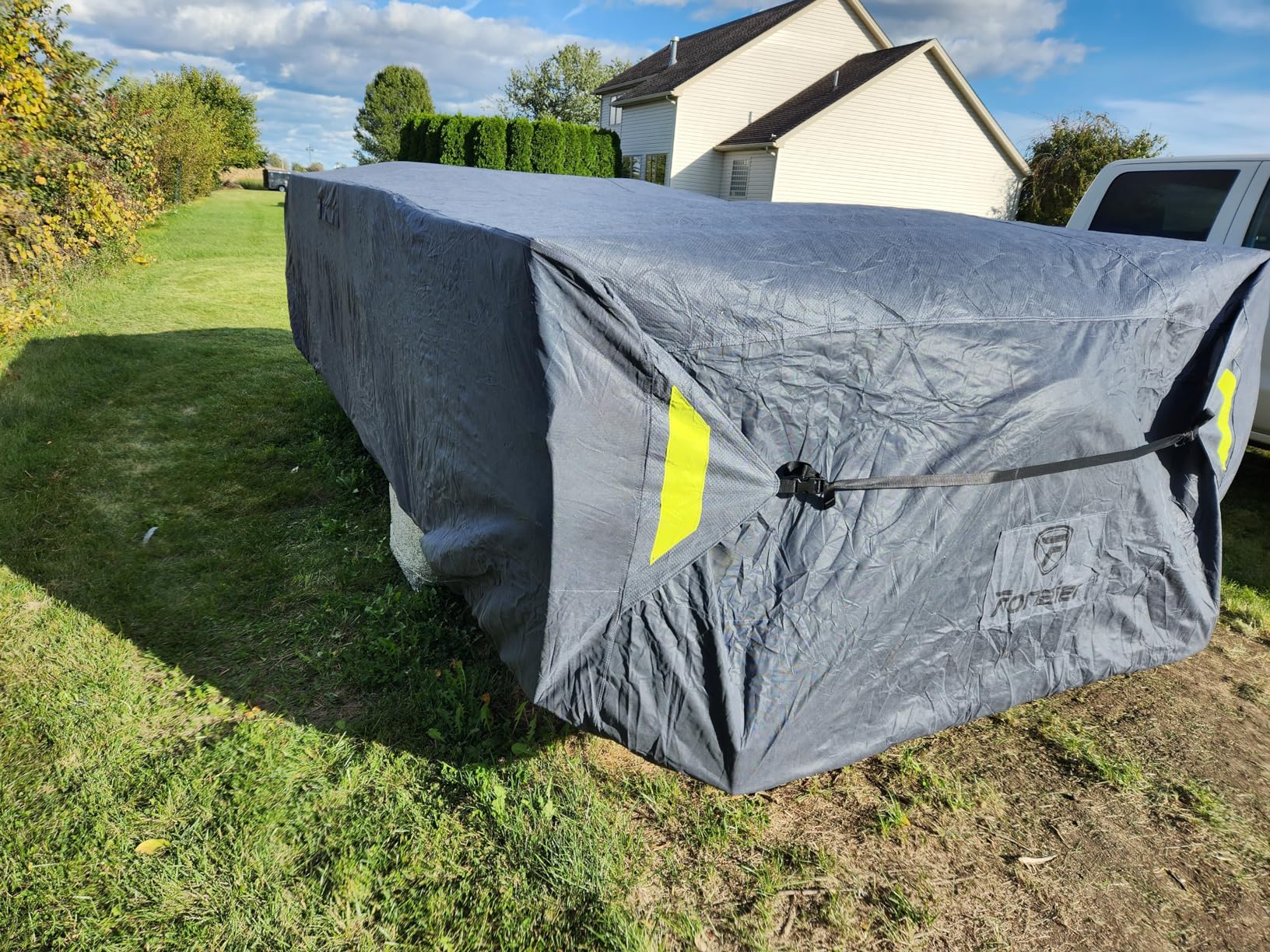 Fonzier Class A RV Cover 31-34ft, 7 Layer Top Heavy Duty Camper Cover, Extra-Thick Waterproof Windproof Anti-UV Rip-Stop Class A Motorhome Cover with 2Pcs Extra Straps, 6 Gutter Covers & 4 Tire Covers customer photo 2