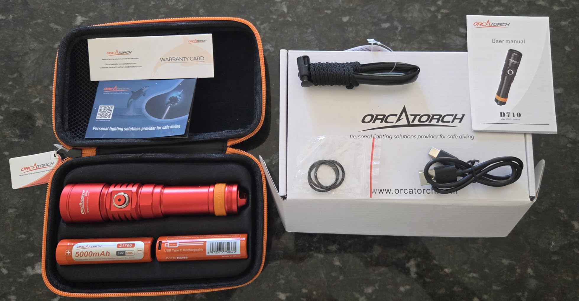 ORCATORCH D710 Scuba Diving Light, 3000 Lumens Super Bright Underwater Flashlight with 6 Degrees Narrow Beam, IP68 Waterproof Night Dive Torch 150 Meters Submersible Light customer photo 2