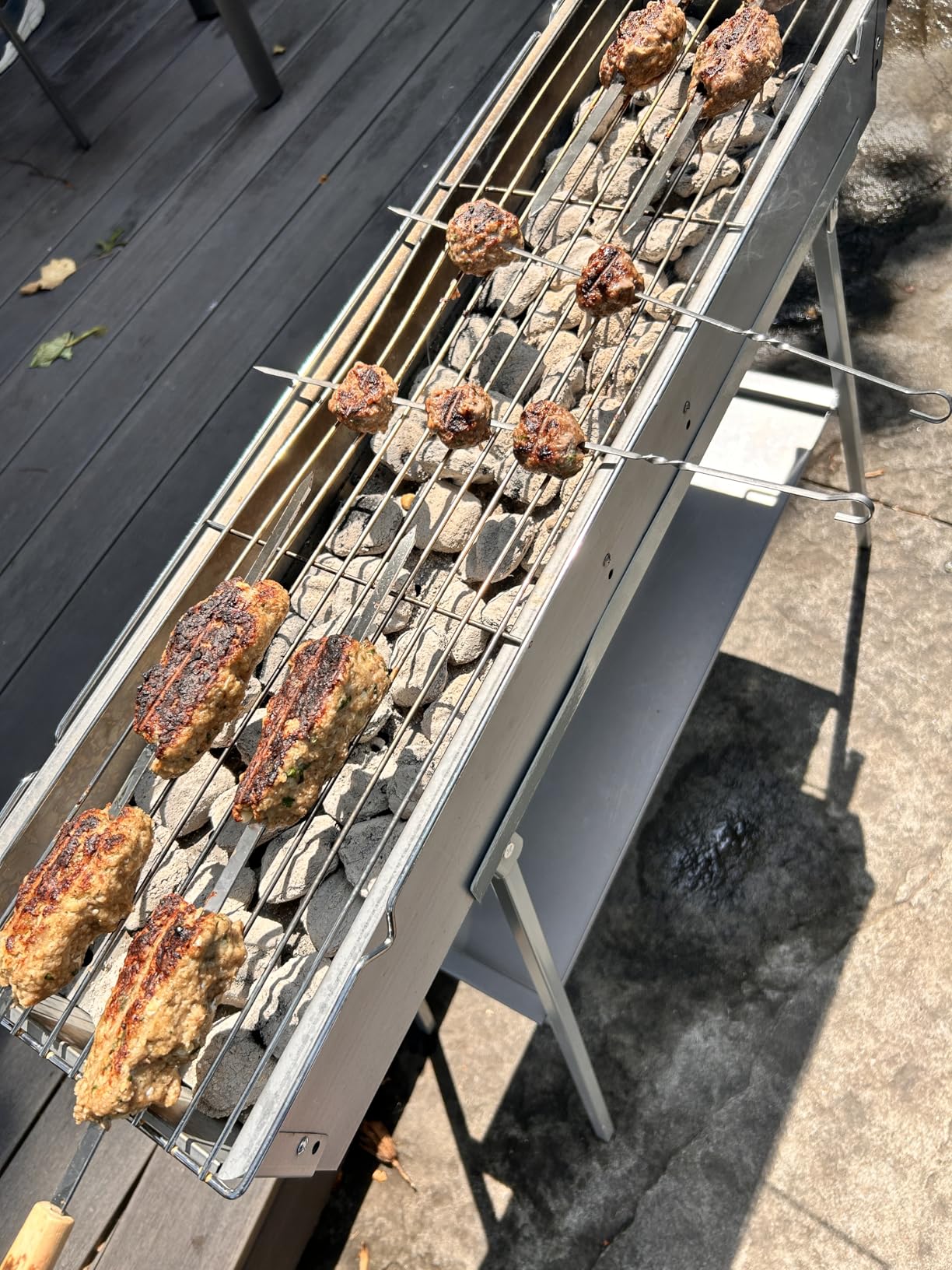 Portable Charcoal Grills, Stainless Steel BBQ Grill with Foldable Stand Adjustable Air Vents, Kebab Skewer BBQ Barbecue Grill Kit for Garden Backyard Party Picnic Travel Outdoor Use (31.6x7.1inch) customer photo 2