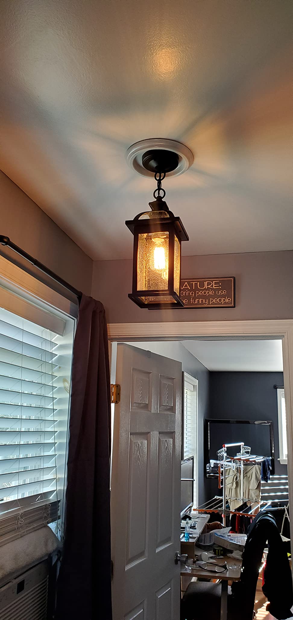 Darkaway Outdoor Pendant Lights for Porch, Extra Large 23inch Outdoor Chandelier 3-Light Hanging Lights Adjustable Hegiht Exterior Chandelier Ceiling Mount with Seeded Glass for House Patio Gazebo customer photo 2
