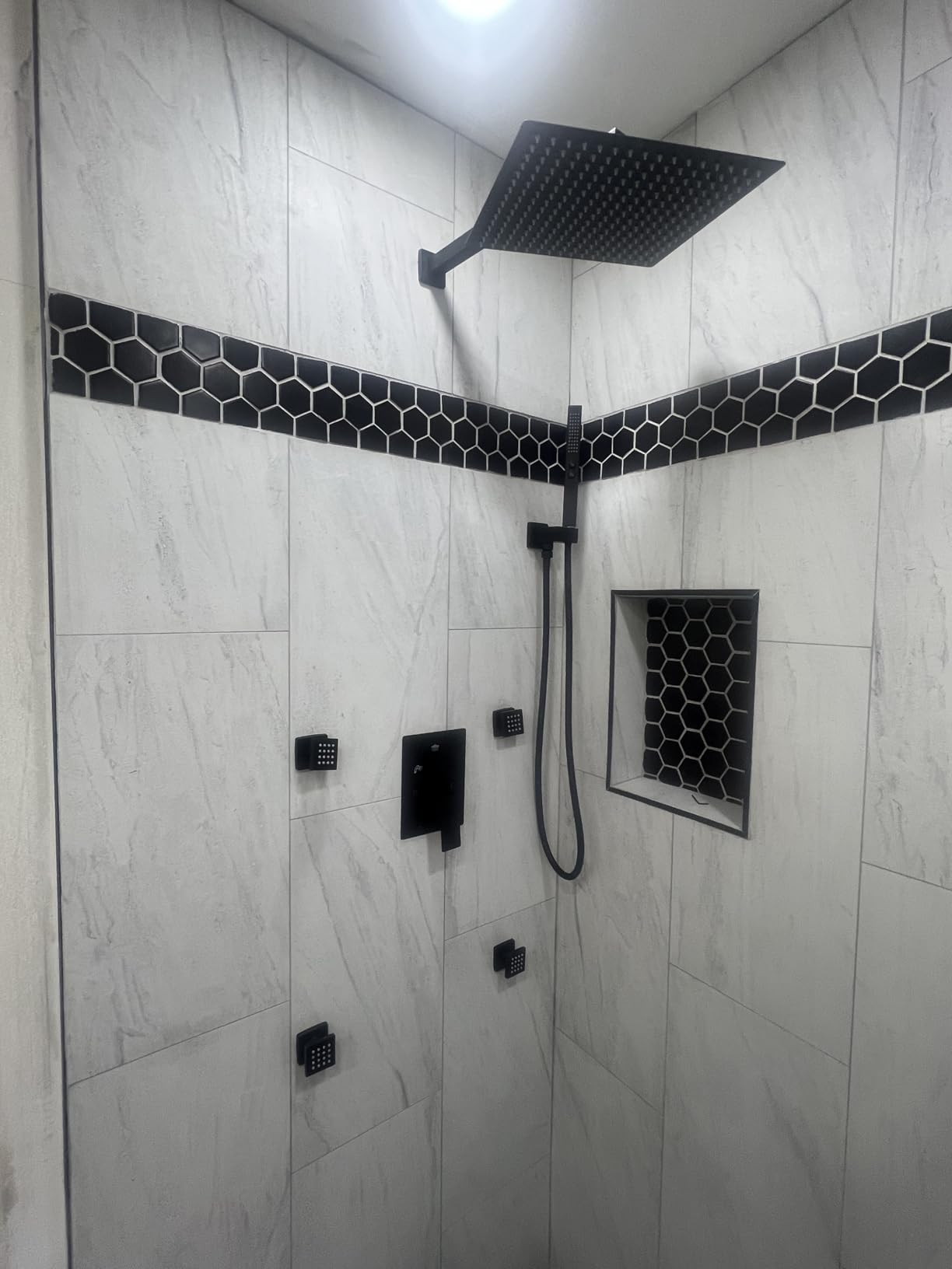 RUMOSE Rainfall Shower System with 4 Body Jets Wall Mounted 4 Mode Shower Faucet Set with 12 Inch Rain Shower Head and 2 in 1 Handheld Spray, Oil Rubbed Bronze Brass Shower Fixtures customer photo 2