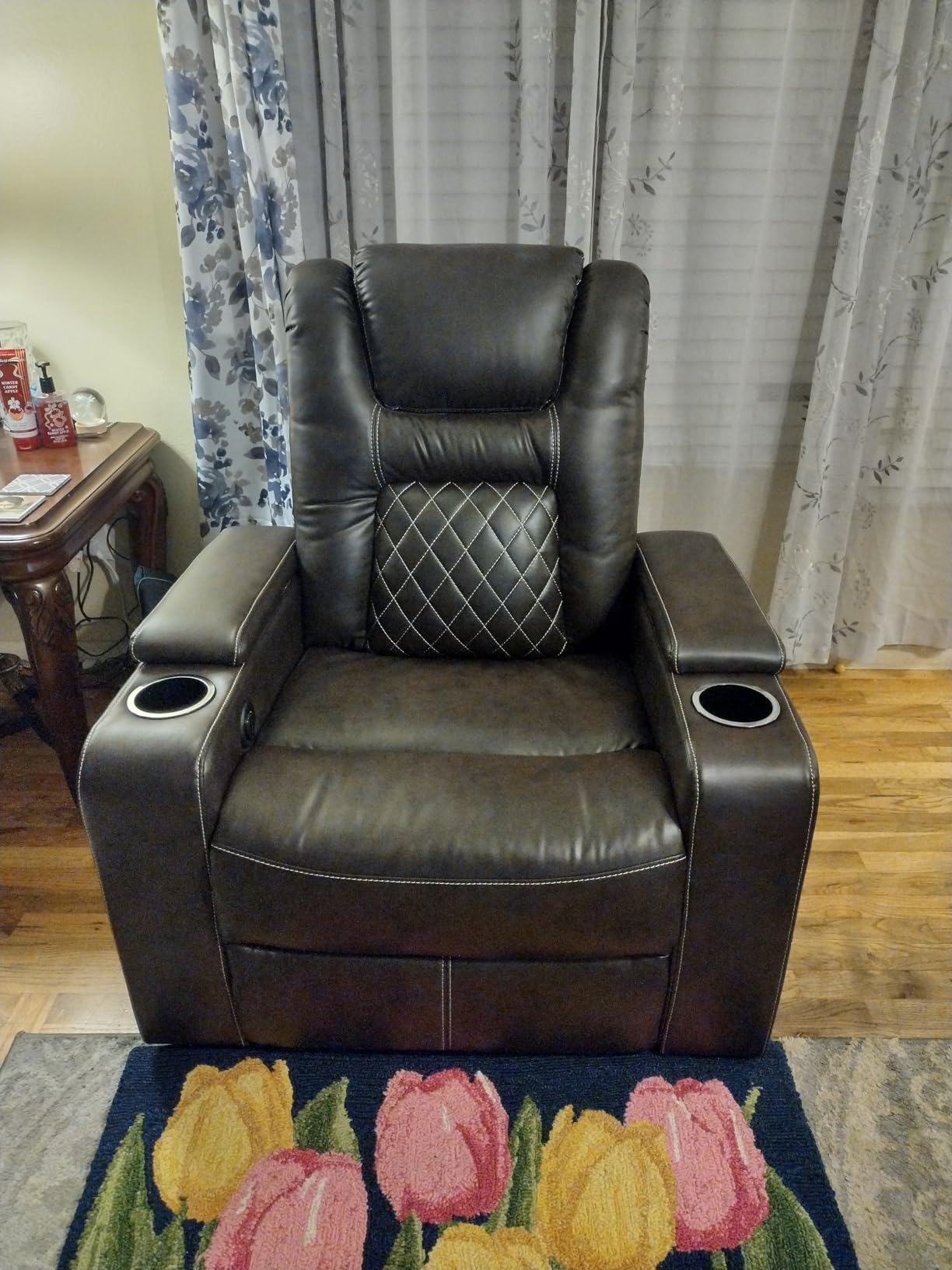 CANMOV Electric Power Recliner Chair Set of 2, Breathable Leather Home Theater Seating with Hidden Arm Storage, Power Recliner Chair for Living Room with USB Ports and Cup Holders,Black customer photo 2