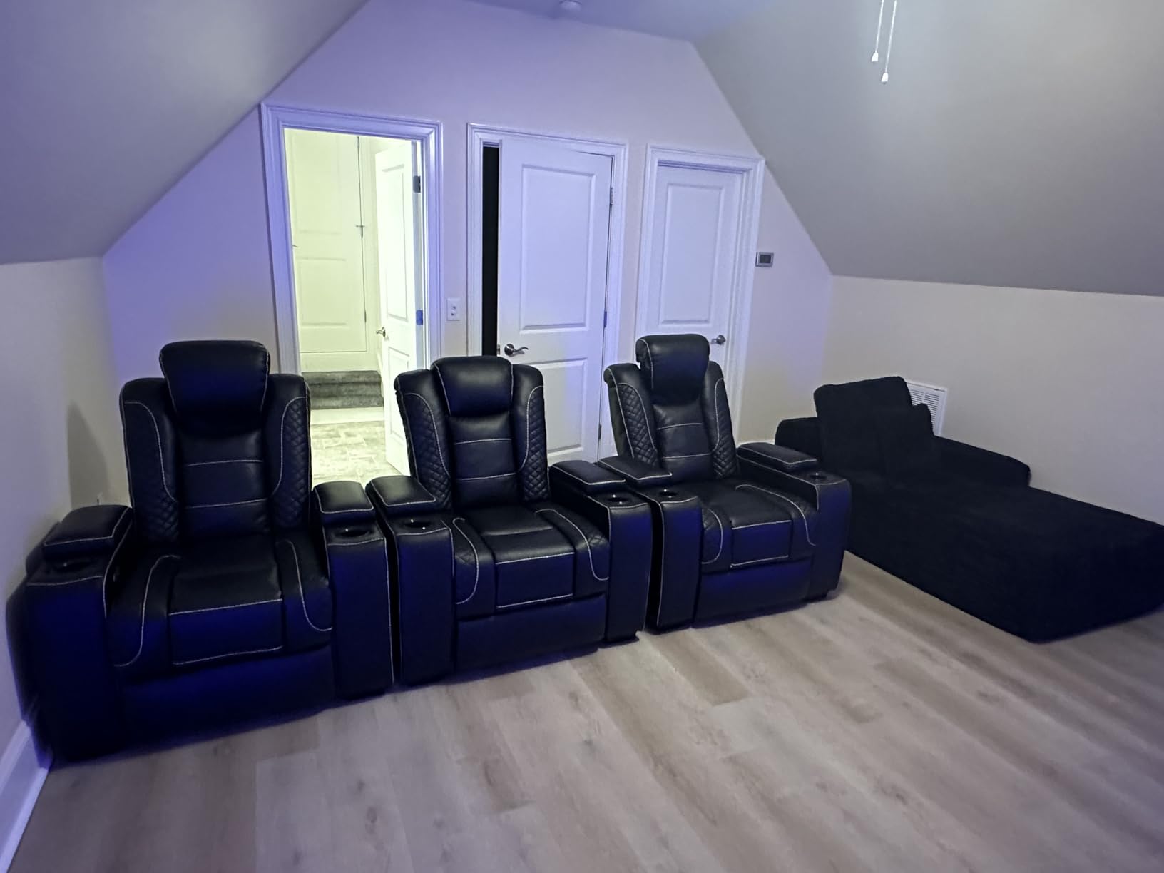 ANJ Power Home Theater Seating, PU Leather Electric Recliner Chair with Adjustable Headrest, Dual Motors Movie Reclining Chairs with LED Lights,USB Port, Cup Holders, Hidden Arm Storage (Brown) customer photo 2
