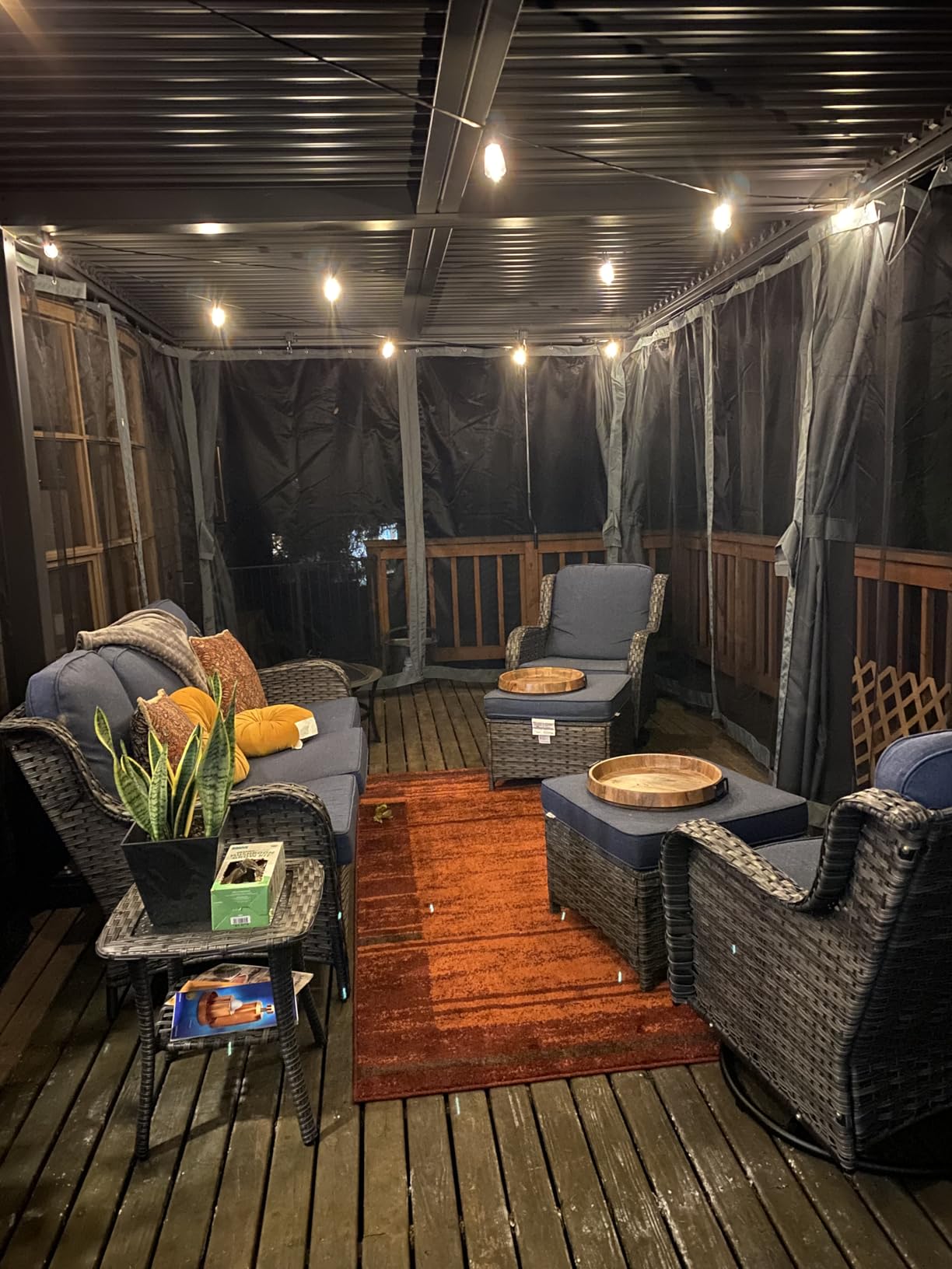 EROMMY Louvered Pergola 10x10, Outdoor Aluminum Pergola with Adjustable Rainproof Roof for Garden, Patio, Deck, Waterproof Curtains and Netting Included, White customer photo 1