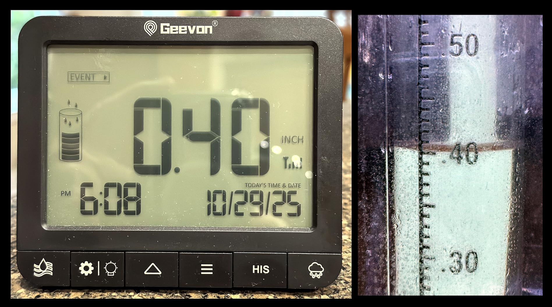 Geevon Digital Rain Gauge Outdoor, Self-Emptying Rain Collector with Alerts, Low Battery Warning Icon, Rainfall History and Current Date and Time, Suitable for Gardens, Farmland and Other Scenes customer photo 2