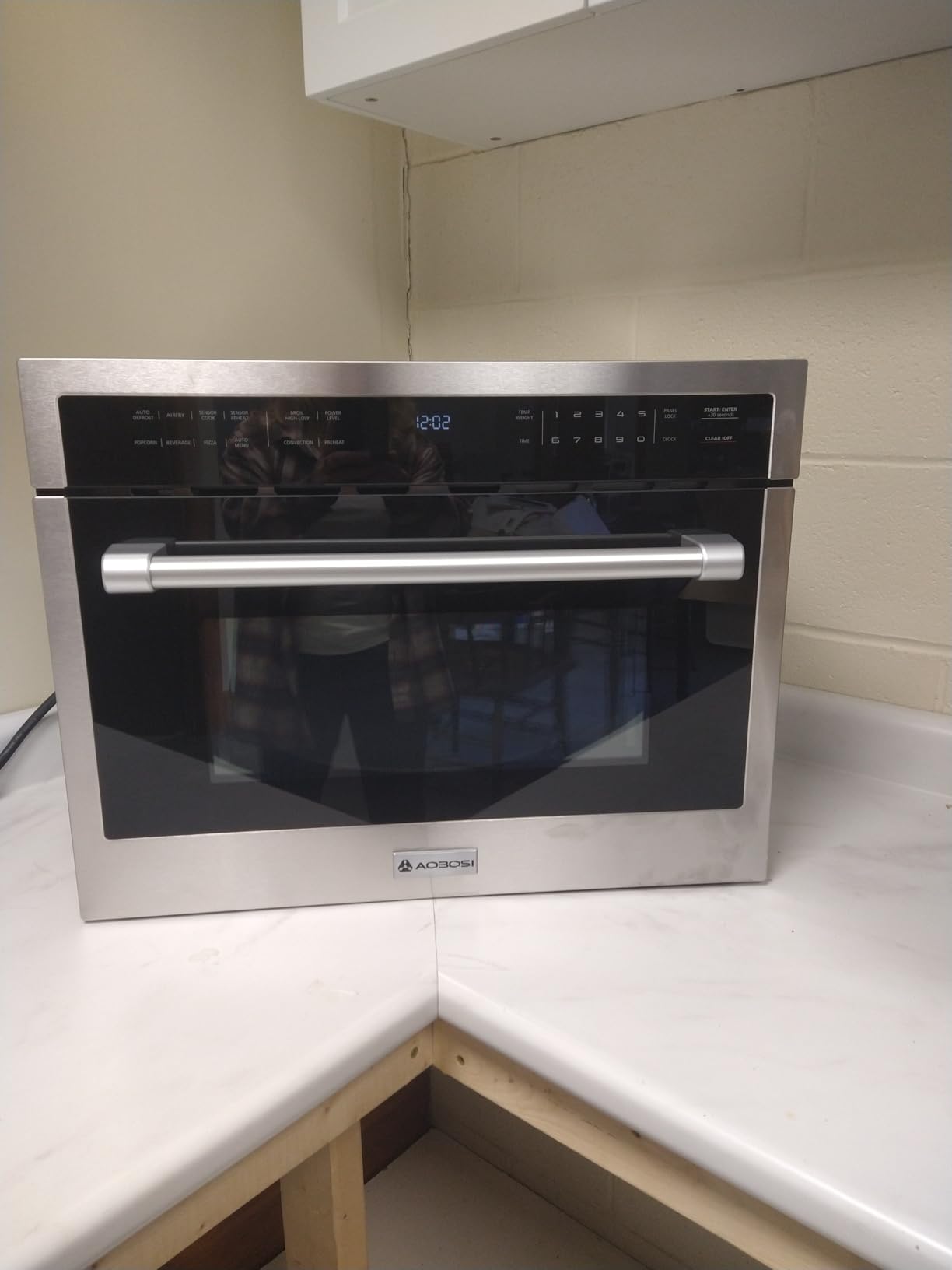 AAOBOSI 24 Inch Built in Microwave Convection Oven, 1.6 Cu.Ft Wall Microwave Ovens Air Fryer Combos, 1000Watt Power Sensor & Auto Cook, 12 Cooking Modes, Drop Down Door, Stainless Steel customer photo 1