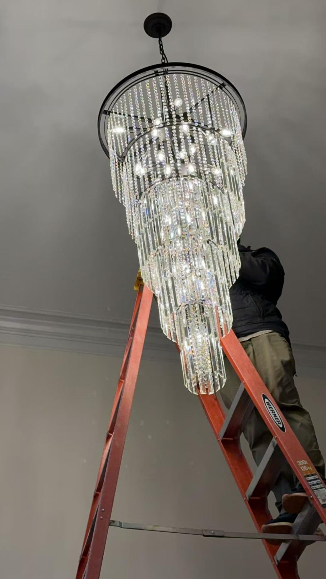 Luxury 37-Light Crystal Chandelier for High Ceilings, Modern Black Extra Large Staircase Chandelier for 2-Story Foyer, Entryway & Villa Living Room customer photo 1