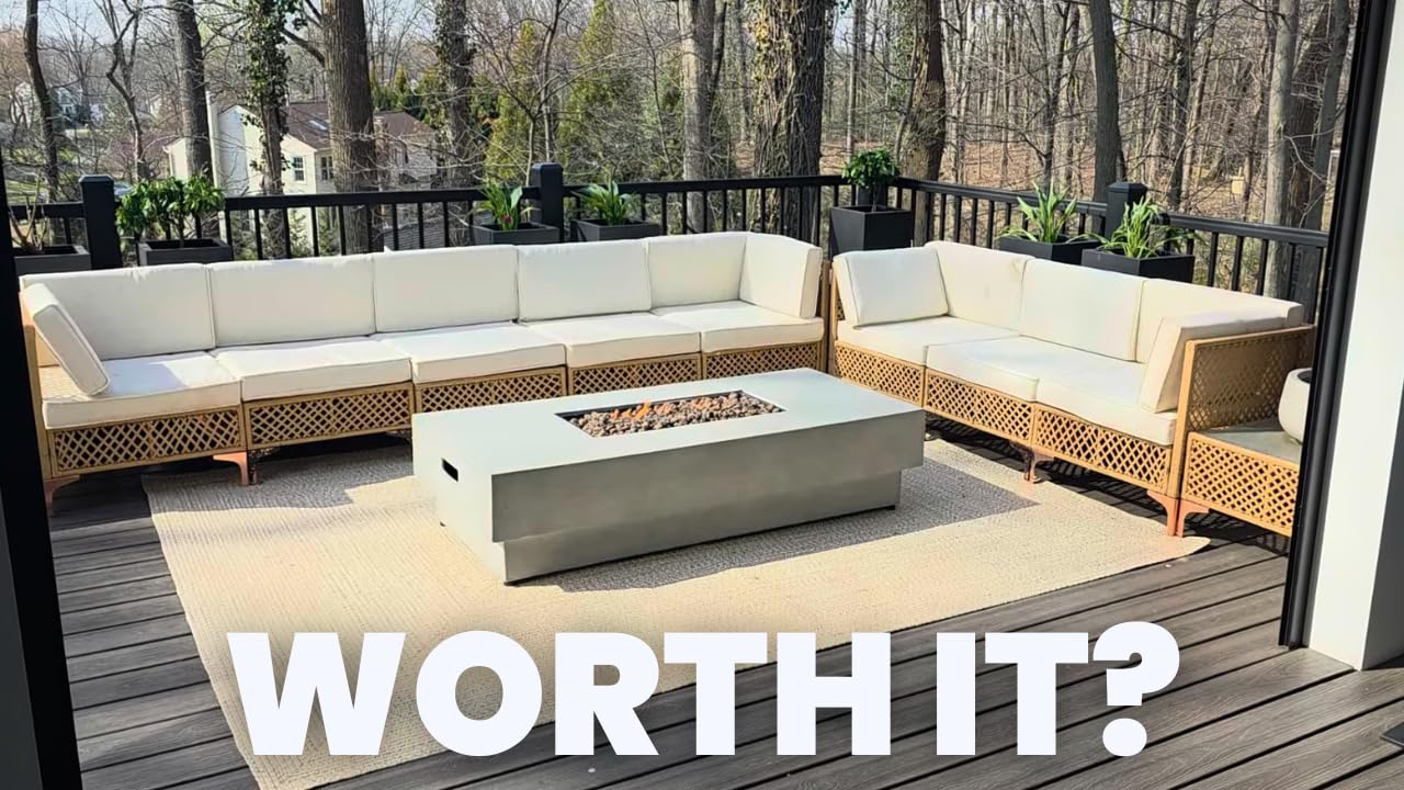 60-inch Outdoor Propane Fire Pit Coffee Table with Tank Cover, 50,000 BTU Concrete Rectangle Modern Outside Fire Table, Auto-Ignition, Included Lava Rocks, Metal Lid & Waterproof Cover customer photo 1