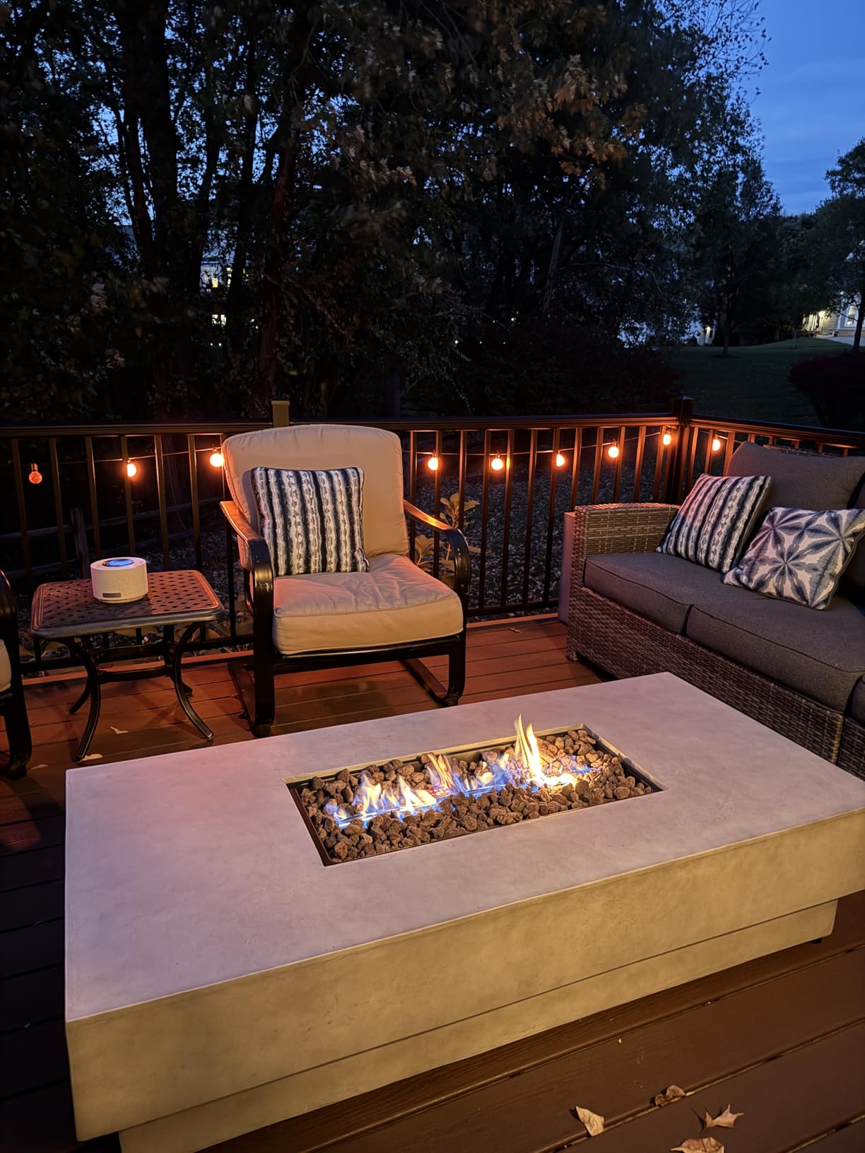 60-inch Outdoor Propane Fire Pit Coffee Table with Tank Cover, 50,000 BTU Concrete Rectangle Modern Outside Fire Table, Auto-Ignition, Included Lava Rocks, Metal Lid & Waterproof Cover customer photo 2