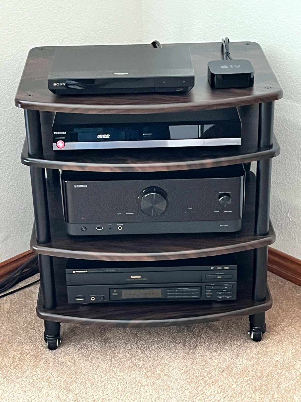 Rockville FLX Black Adjustable Height 4 Shelf Home Theater Audio Rack Stand, 24x18, 300lb Limit, Steel Tubes, Perfect for Home Theaters, Studios customer photo 1