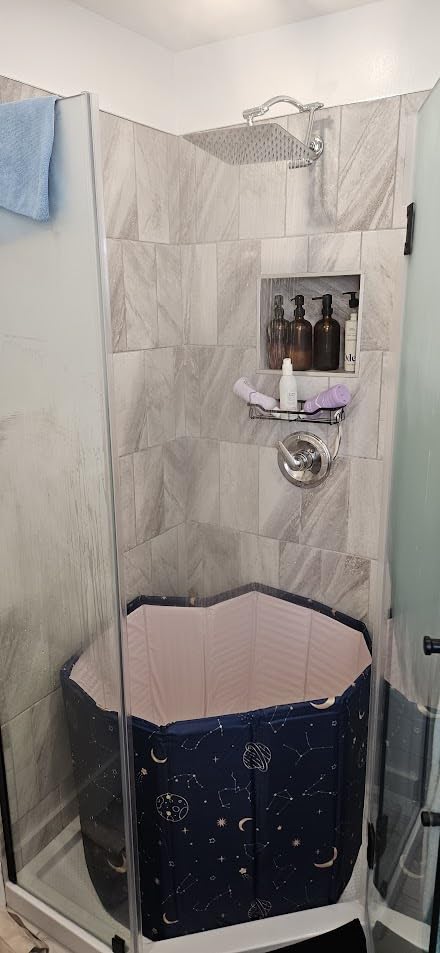 Portable Foldable Hot Cold Bath Tub, Large Portable Hot Cold Bath Tub for Home Outdoors Gyms, Collapsible Soaking Bath Tub for Shower (77Gal) (Blue Planet Insulation Set) customer photo 1