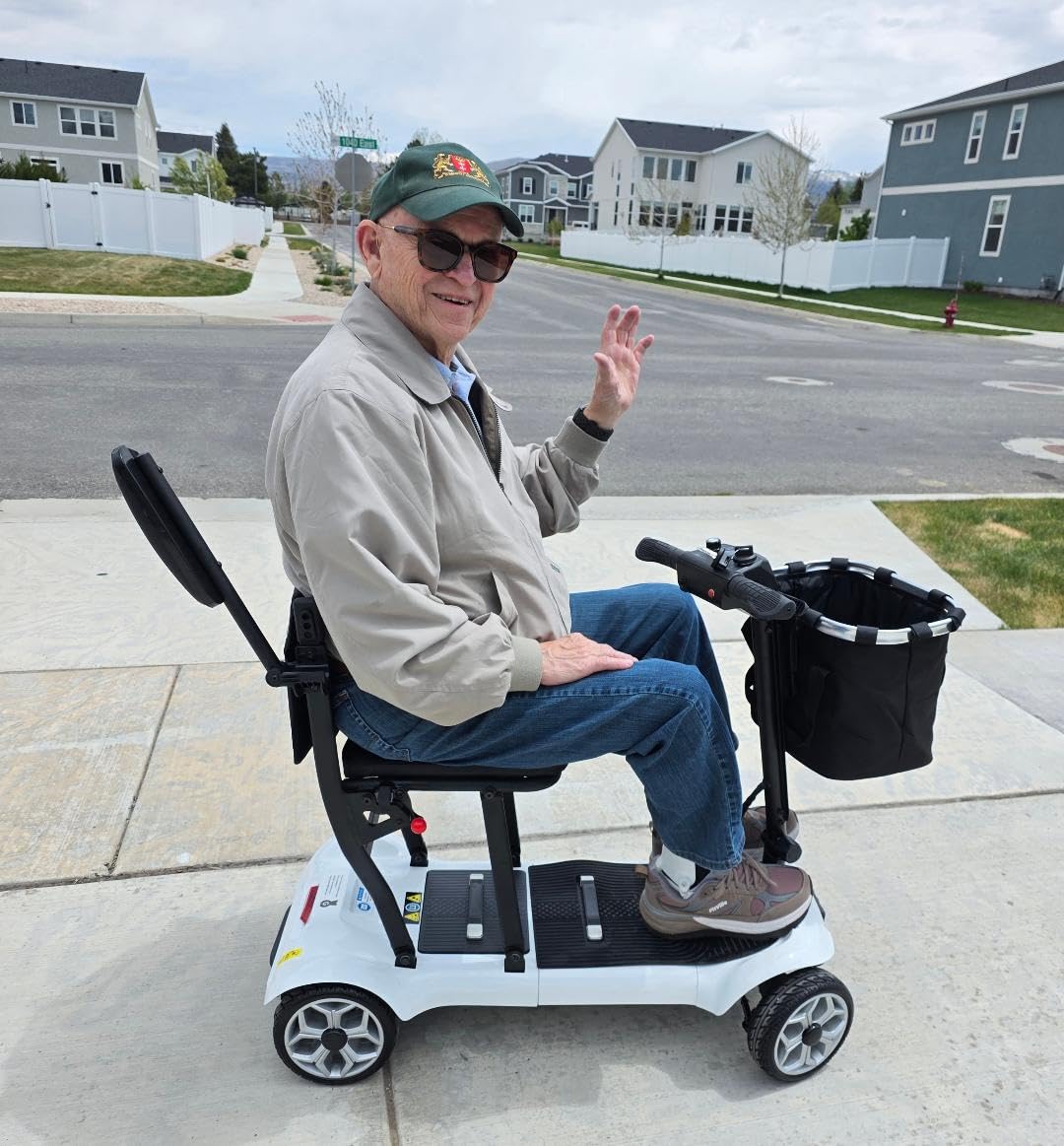 PAISEEC Ultra Lightweight Mobility Scooter for Adults, Electric Powered Mobility Scooter, 39.7 lbs Folding Design with 2 Lithium Batteries, Travel up to 18.6 Miles Airline Approved-White customer photo 1