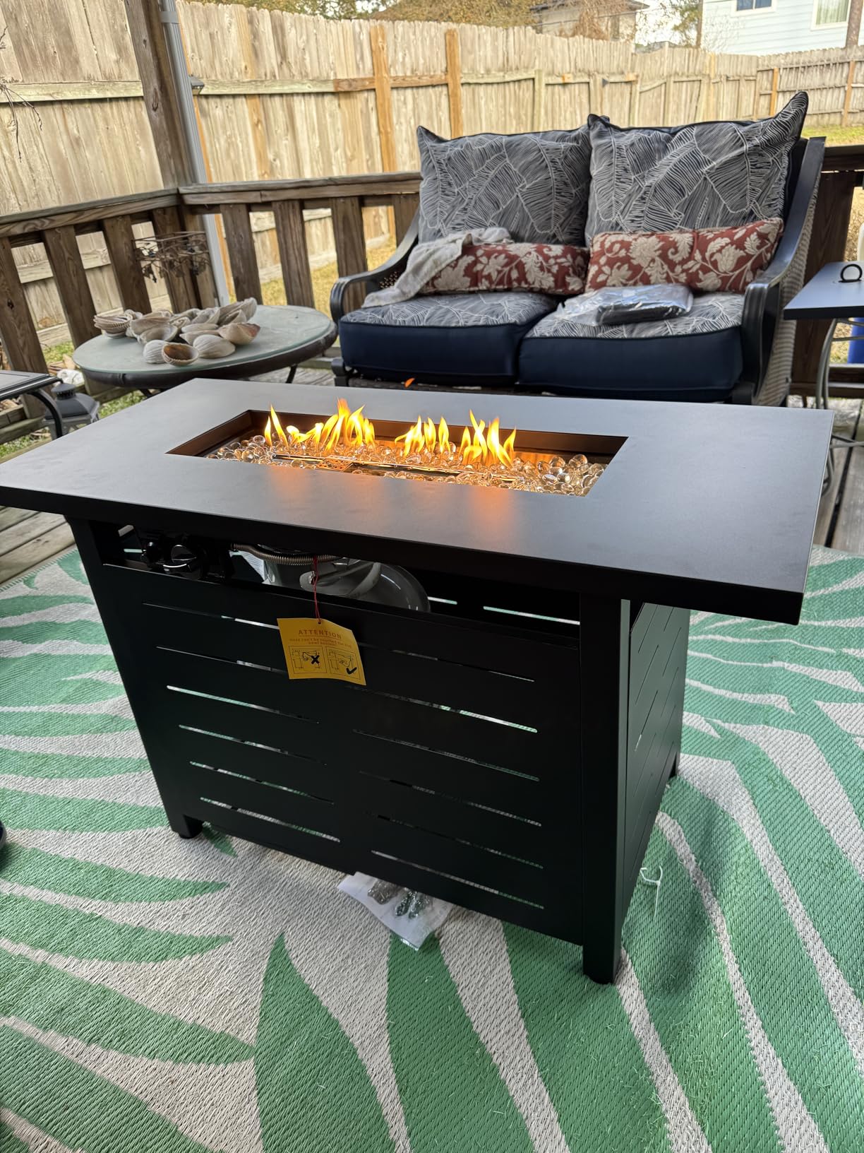Hykolity 42 Inch Gas Fire Pit Table, 60,000 BTU Propane Pits for Outside with Steel Lid and Waterproof Cover customer photo 2