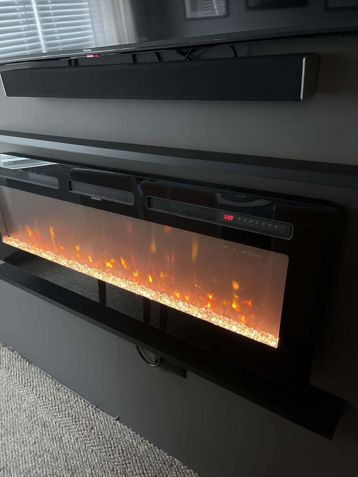 Tehanld 60 Inch Electric Fireplace in-Wall Recessed and Wall Mounted, Ultra-Thin Linear Fireplace Heater 750/1500W with Realistic Flame, Higher Temperatures & Lower Noise, Log Set & Crystal Options customer photo 1
