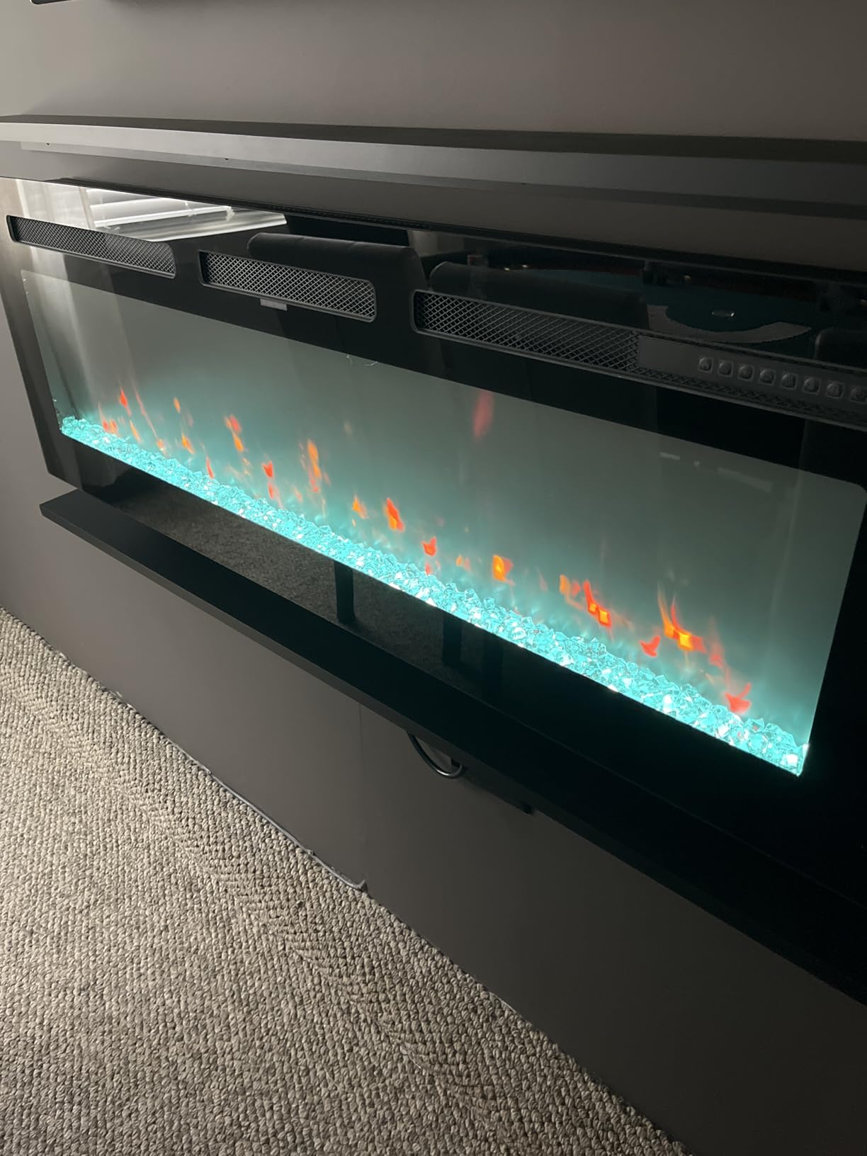 Tehanld 60 Inch Electric Fireplace in-Wall Recessed and Wall Mounted, Ultra-Thin Linear Fireplace Heater 750/1500W with Realistic Flame, Higher Temperatures & Lower Noise, Log Set & Crystal Options customer photo 2
