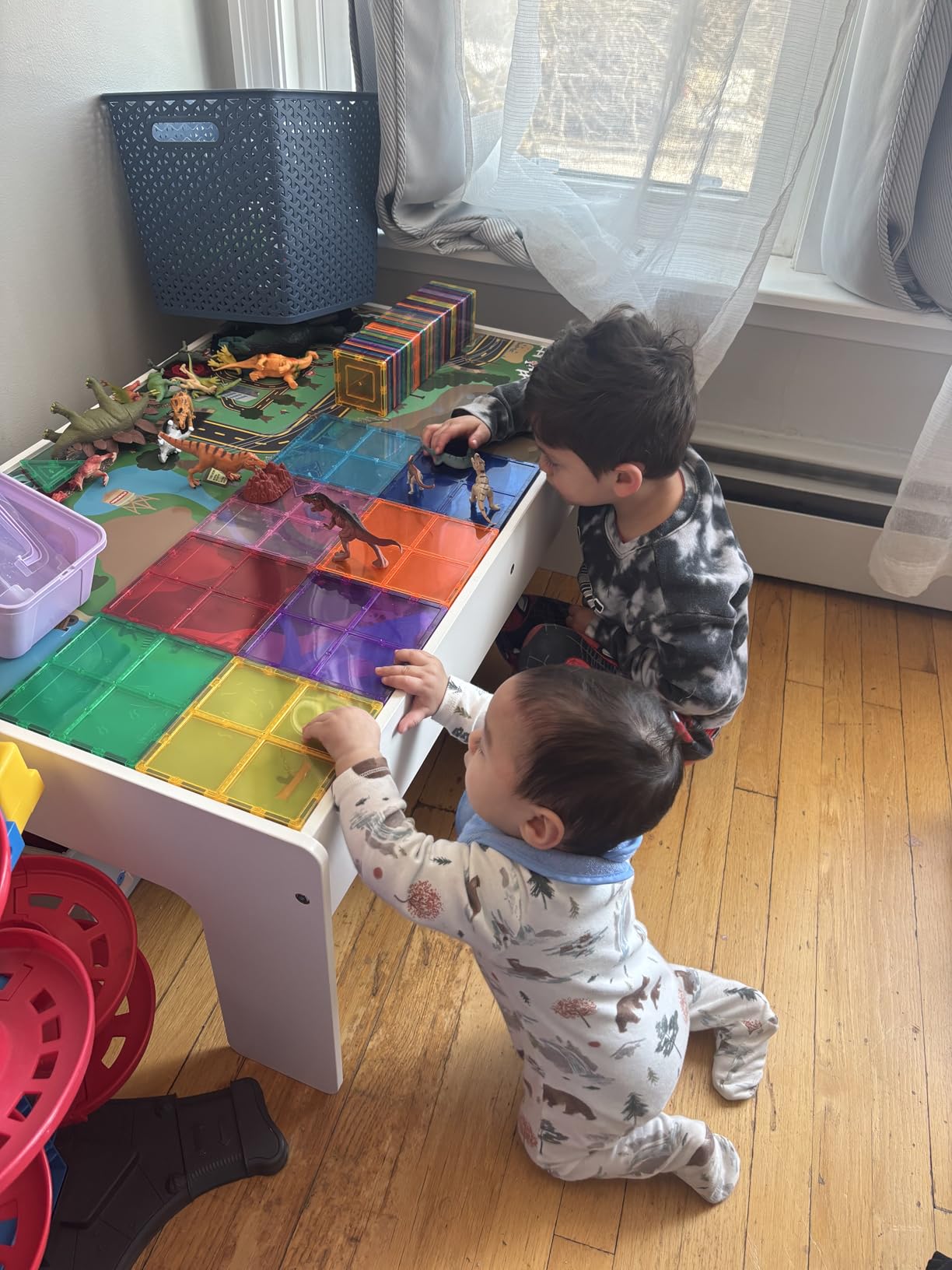 2 in 1 Train Table and Learning Activity Table 112 Pc Wooden Train Set Reversible Educational Top Storage Bin Montessori STEM Play Center customer photo 1