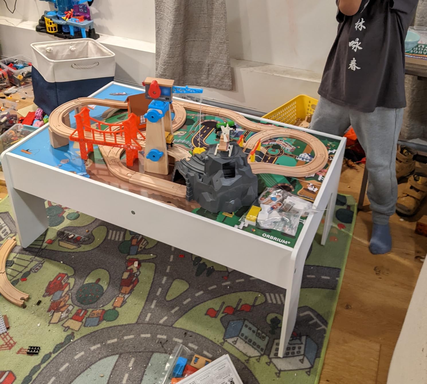 2 in 1 Train Table and Learning Activity Table 112 Pc Wooden Train Set Reversible Educational Top Storage Bin Montessori STEM Play Center customer photo 2