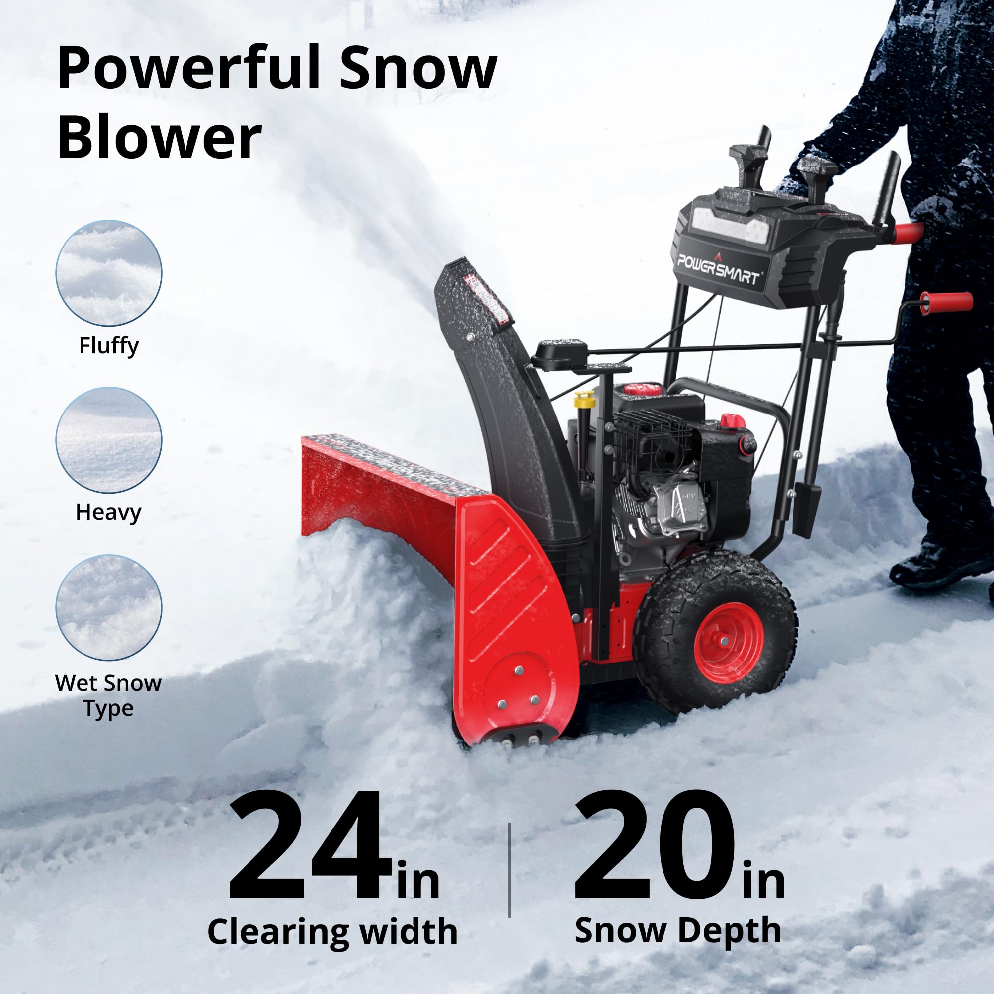 PowerSmart 24-Inch Self-Propelled Two-Stage Gas Snow Blower with 208cc B&S Engine, Electric Start, 13-Inch Snow Tires, Handle Warmer, and LED Lights customer photo 2
