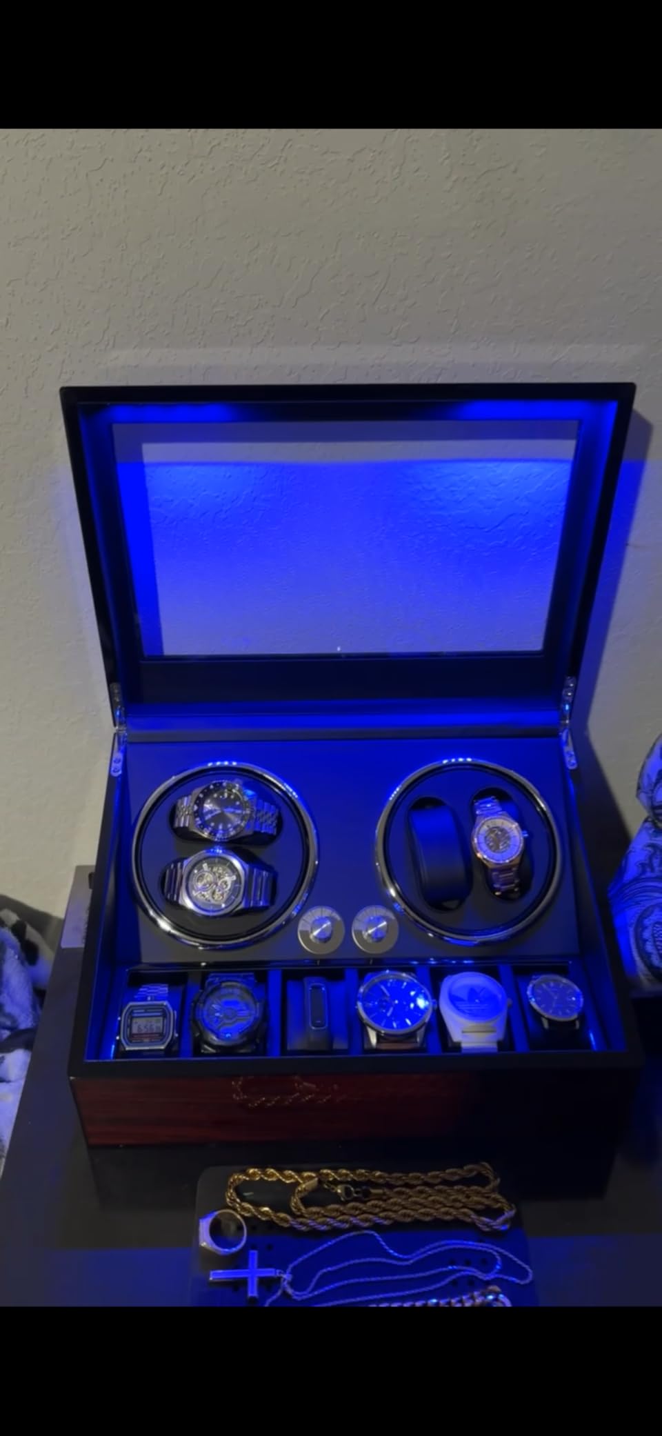 ANWBROAD Watch Winder for Automatic Watches 4+6 Watch Rotator and Storages with Super Quiet Motor LED Backlight Watch Turner Piano Paint Watch Turner 4 Rotating Modes UJWW002R customer photo 1