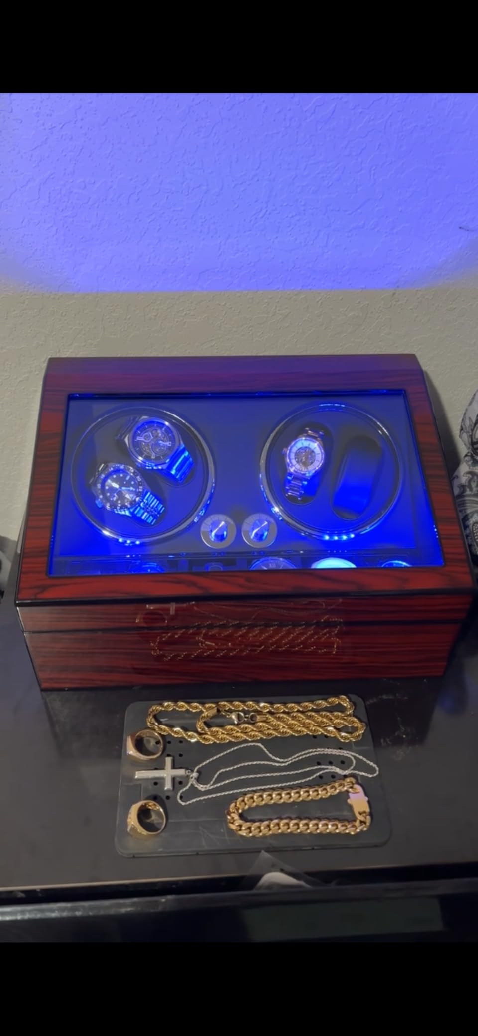 ANWBROAD Watch Winder for Automatic Watches 4+6 Watch Rotator and Storages with Super Quiet Motor LED Backlight Watch Turner Piano Paint Watch Turner 4 Rotating Modes UJWW002R customer photo 2