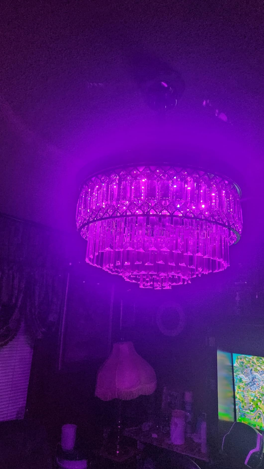 Retractable Crystal Ceiling Fan with Lights, Bluetooth Ceiling Fan with Speaker, 6-Speed Reversible Blades, RGB-LED Light, Remote & APP Control Crystal Chandelier for Bedroom Living Room 42