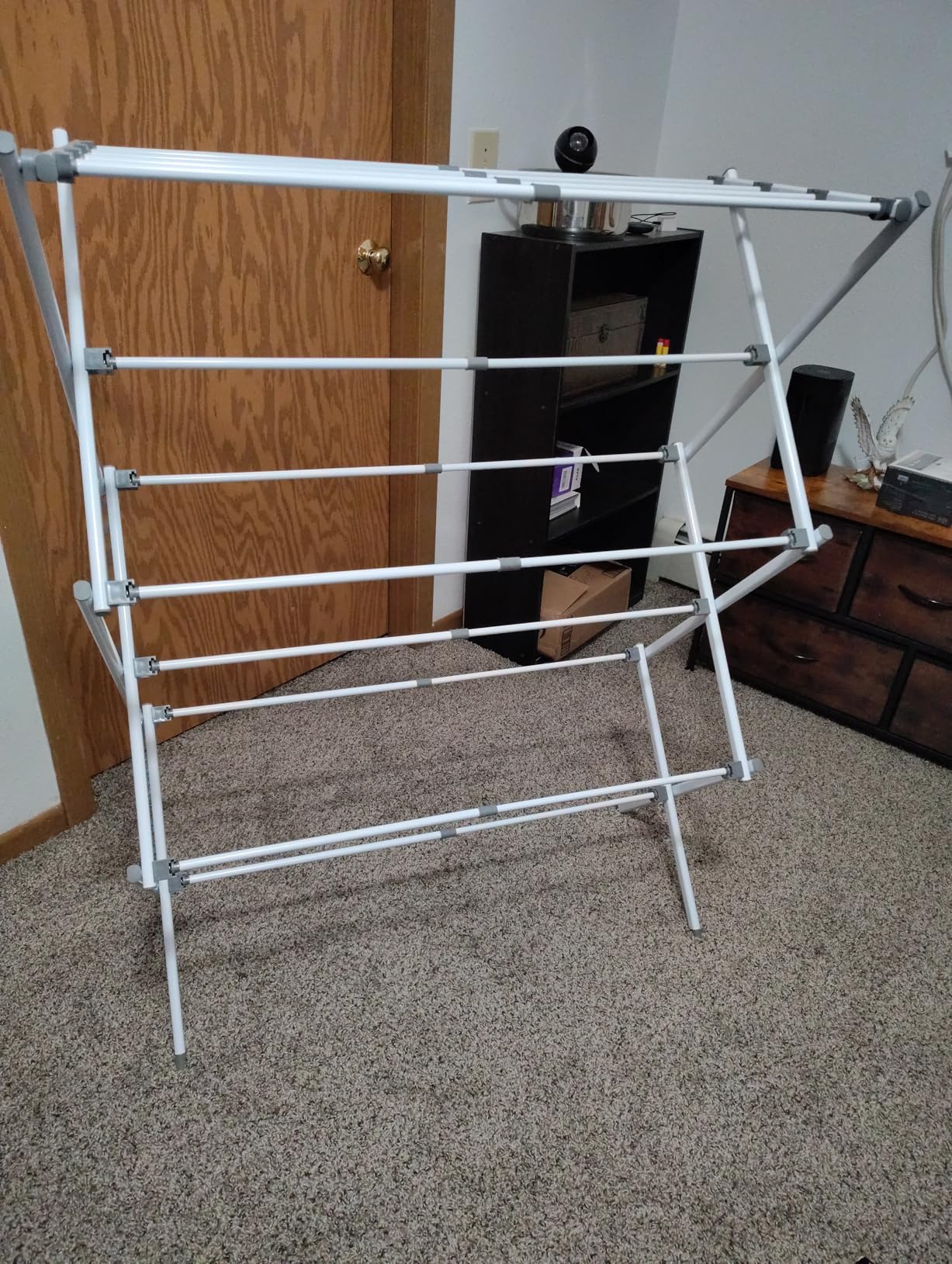 APEXCHASER Clothes Drying Rack, Foldable & Extendable Laundry Rack with Adjustable Size (14.57in-35.43inW), Space-Saving, Rust-Resistant Frame & Floor Protection for Indoor/Outdoor Use, White customer photo 2