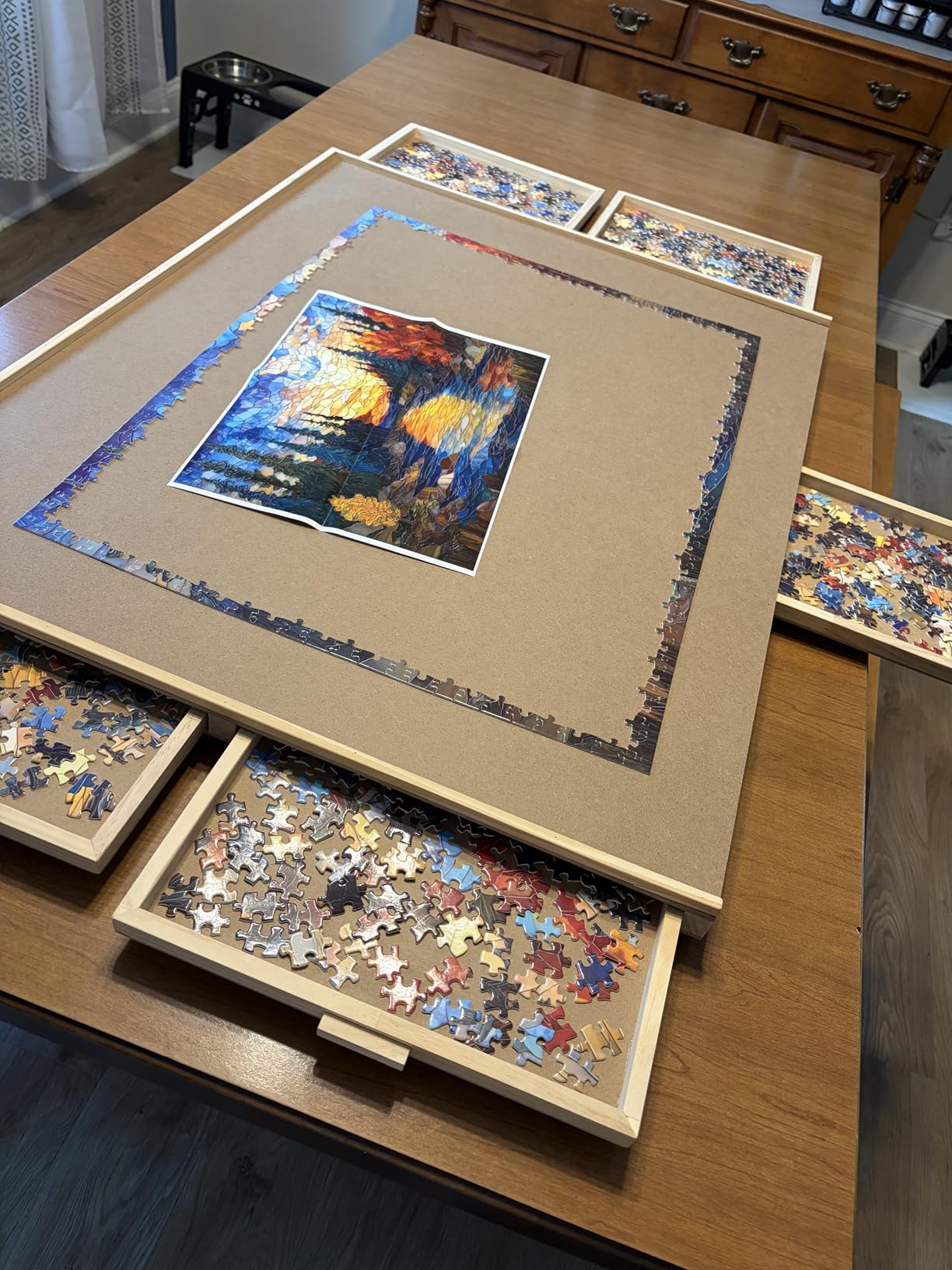 Beyond Innoventions 2000 Piece Wooden Jigsaw Puzzle Board - 6 Drawers, Rotating Puzzle Table | 41.5