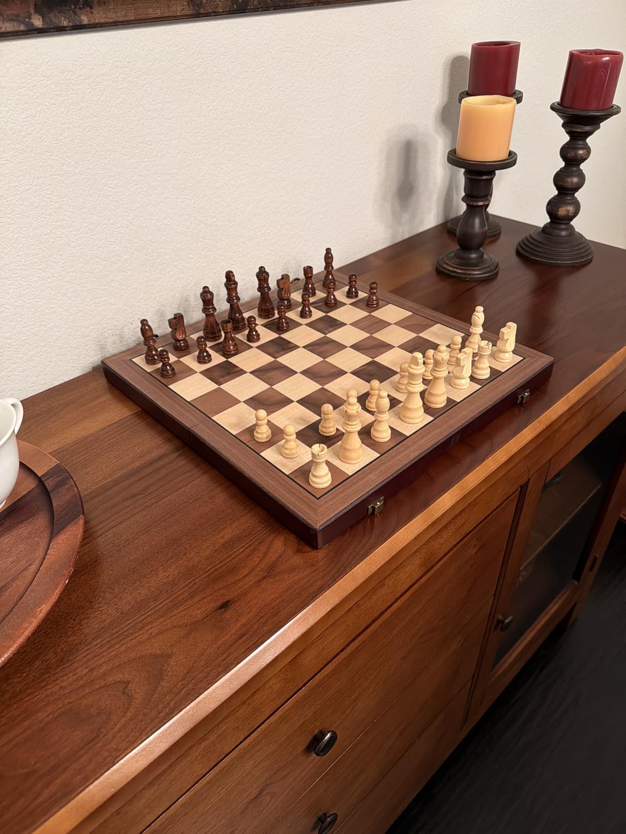 Magnetic Wooden Chess Set for Adults Kids 17'' Chess Board with Handmade Pieces, Folding Portable Travel Unique Chess Sets Game for Tournament Professional Beginner customer photo 1