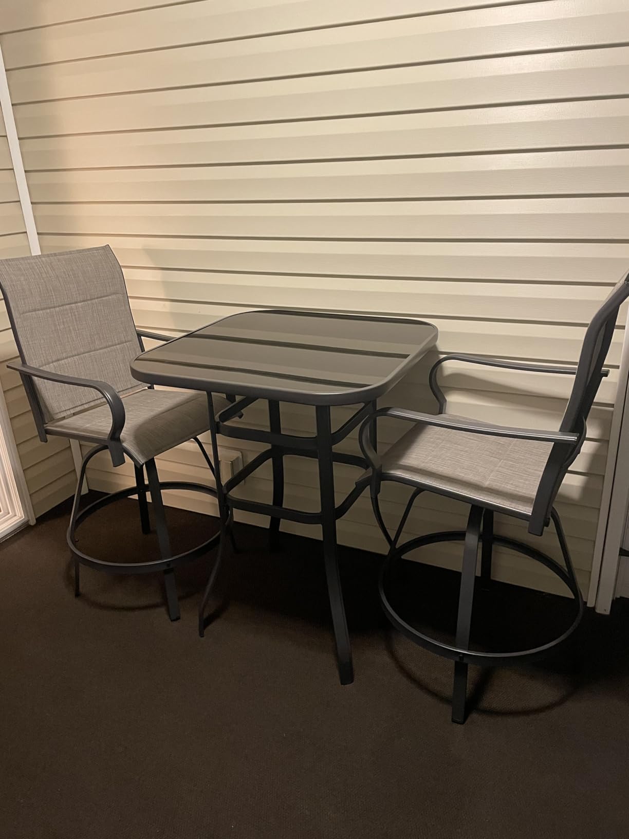 Shintenchi 3 Piece Patio Swivel Bar Stools Set, Outdoor Patio Bar Table and Chairs Set, All Weather Bar Height Chairs Set of 2, High Top Bistro Set Furniture for Balcony, Backyard, Garden, Taupe customer photo 1