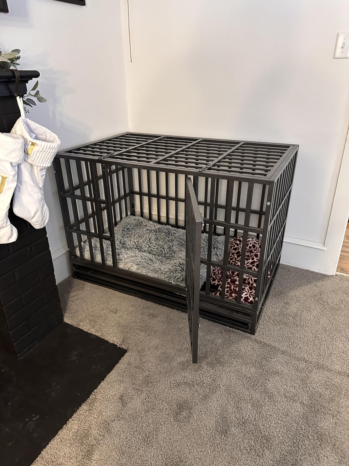 54 inch Heavy Duty Indestructible and Escape-Proof Dog Crate Cage Kennel for 1 XL or 2 Medium Dogs, Divider Panel, Removable Tray & Wheels, for High-Anxiety Dogs, Extra Large XL (Black) customer photo 2