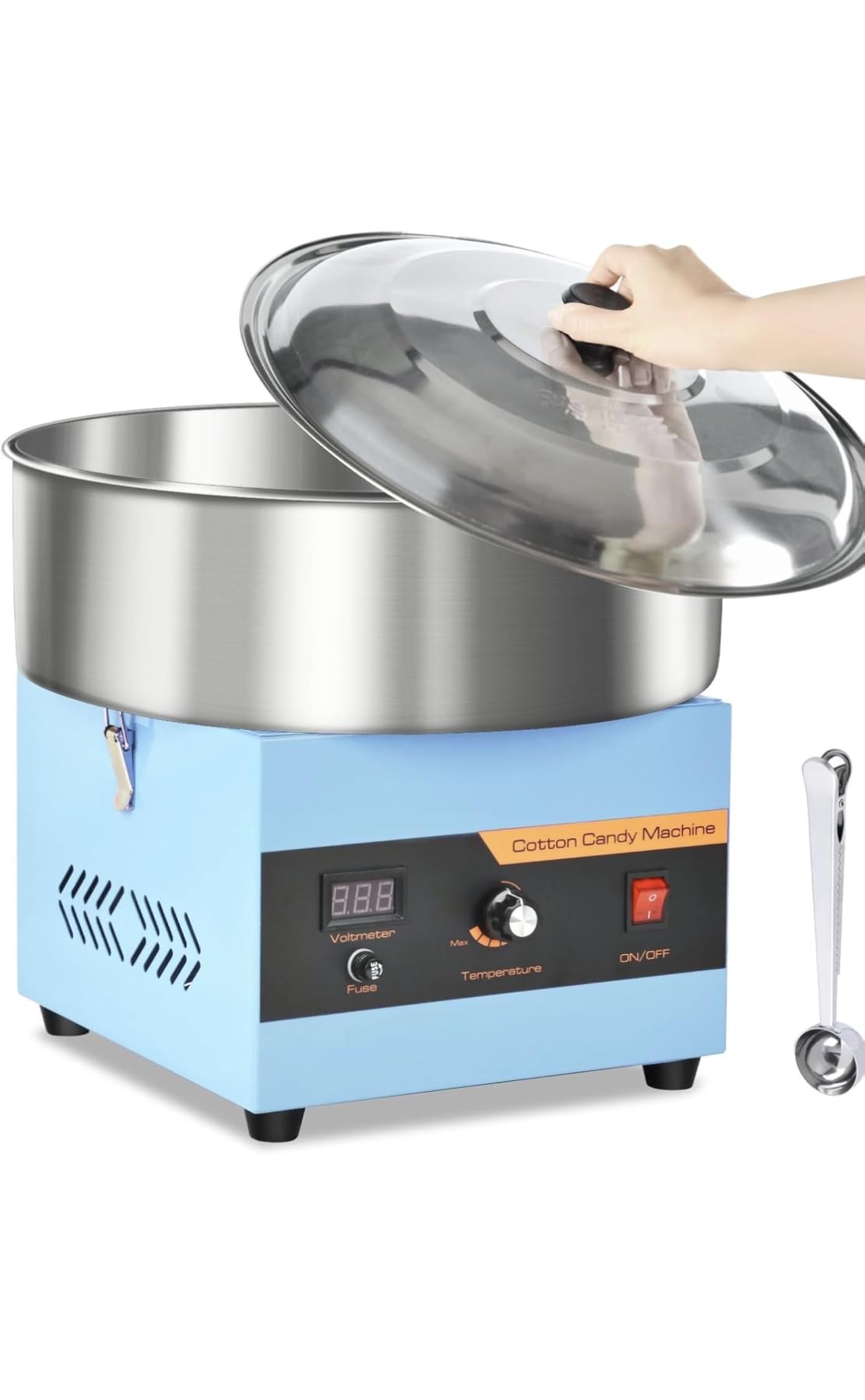 Cotton Candy Machine Commercial, 1000W Professional Cotton Candy Machine, Cotton Candy Maker with Stainless Steel Bowl, Bowl Cover and Sugar Scoop for Kids Birthday, Family Party, Festival (Blue) customer photo 2