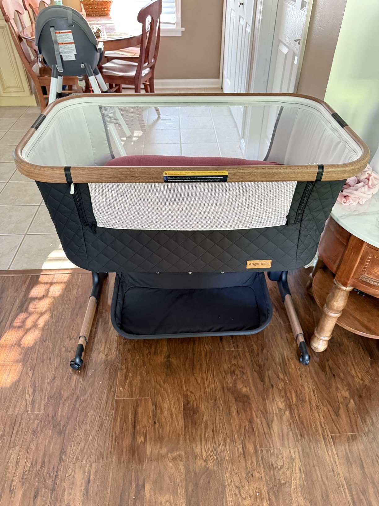 ANGELBLISS Electric Smart Baby Bassinet & Bedside Bassinet with 5 Rocking Speeds, 3 Timer Modes, 12 Soothing Musics, 6 Adjustable Heights, Large Storage Basket (Black) customer photo 2