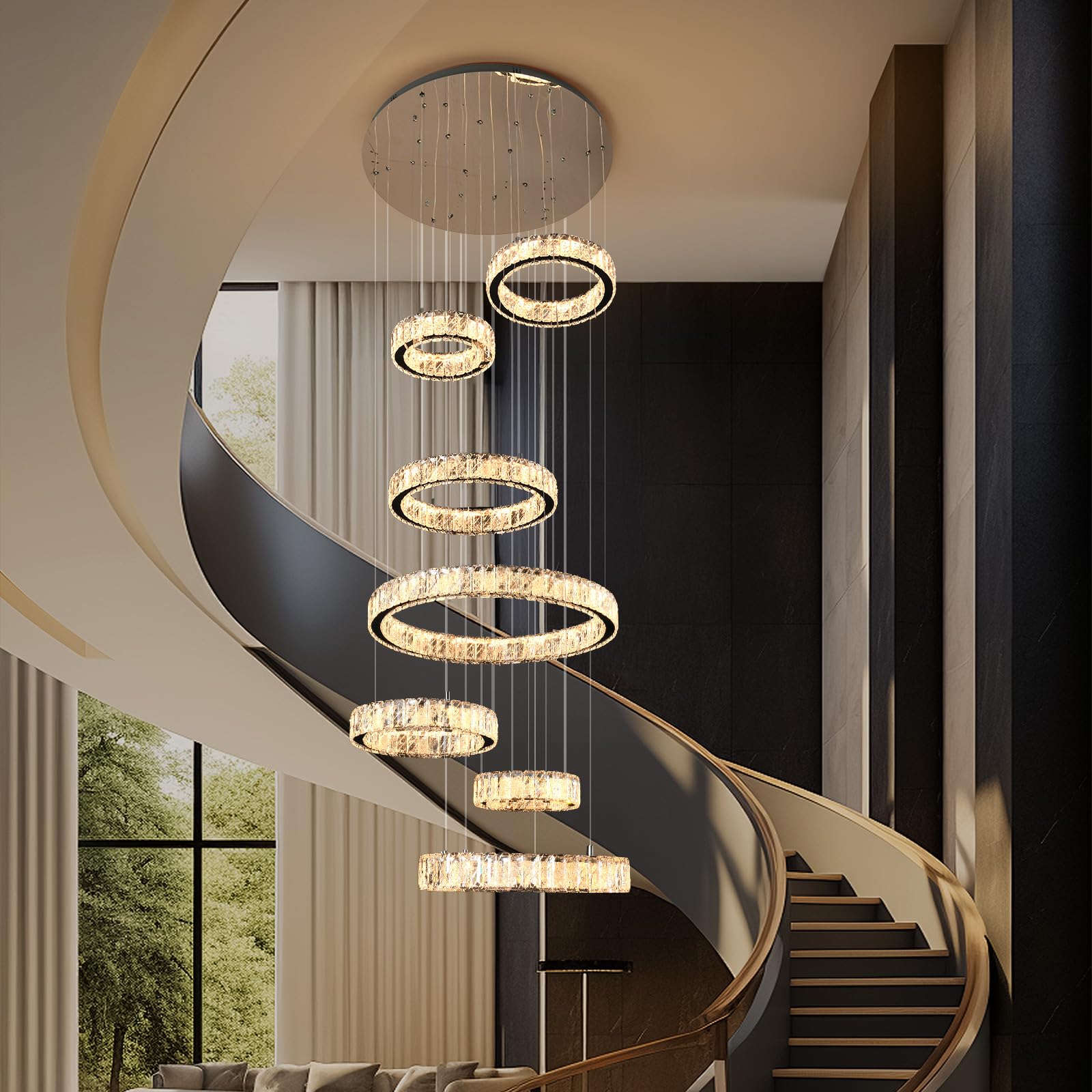 Foyer Chandeliers for High Ceilings, 7-Ring, 158