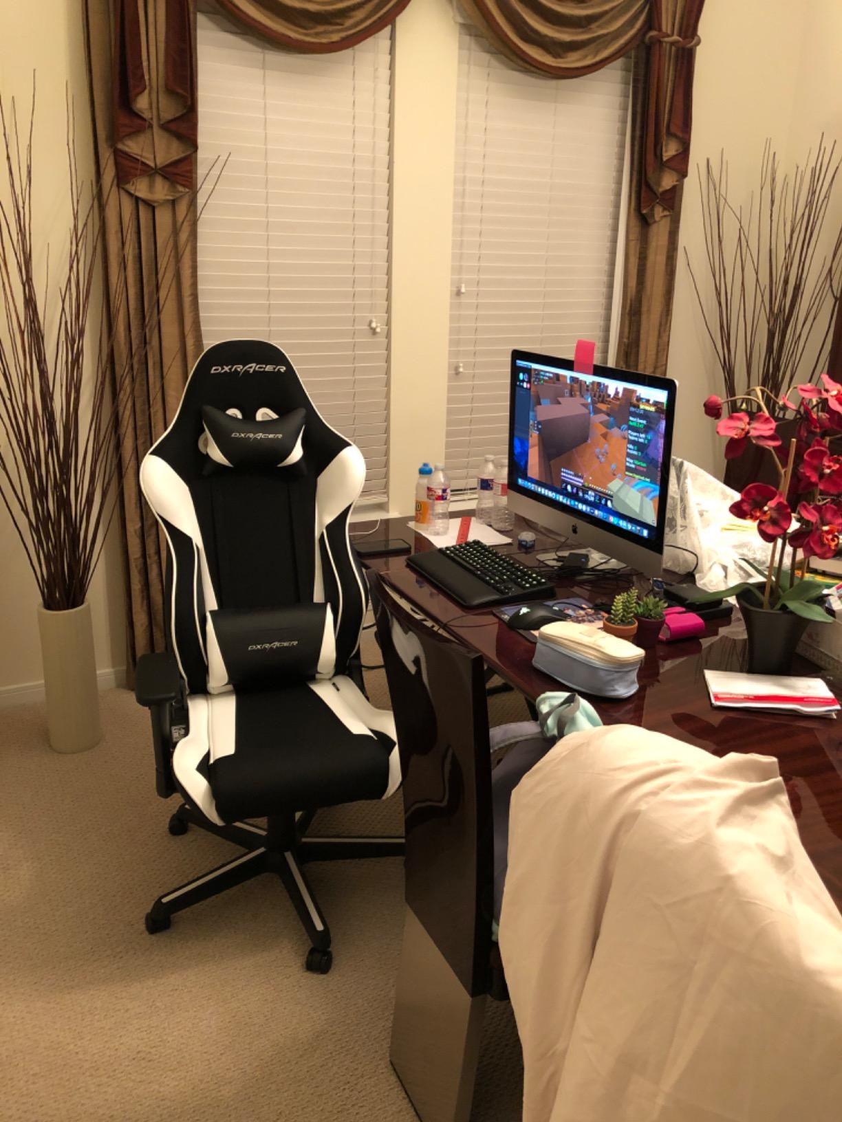 DXRacer Drifting L Ergonomic Video Gaming Chair with Lumbar Support and Headrest, Office Reclining Computer Chair for Adults, Racing Style Height Adjustable (EPU Leatherette, Black Blue) customer photo 1