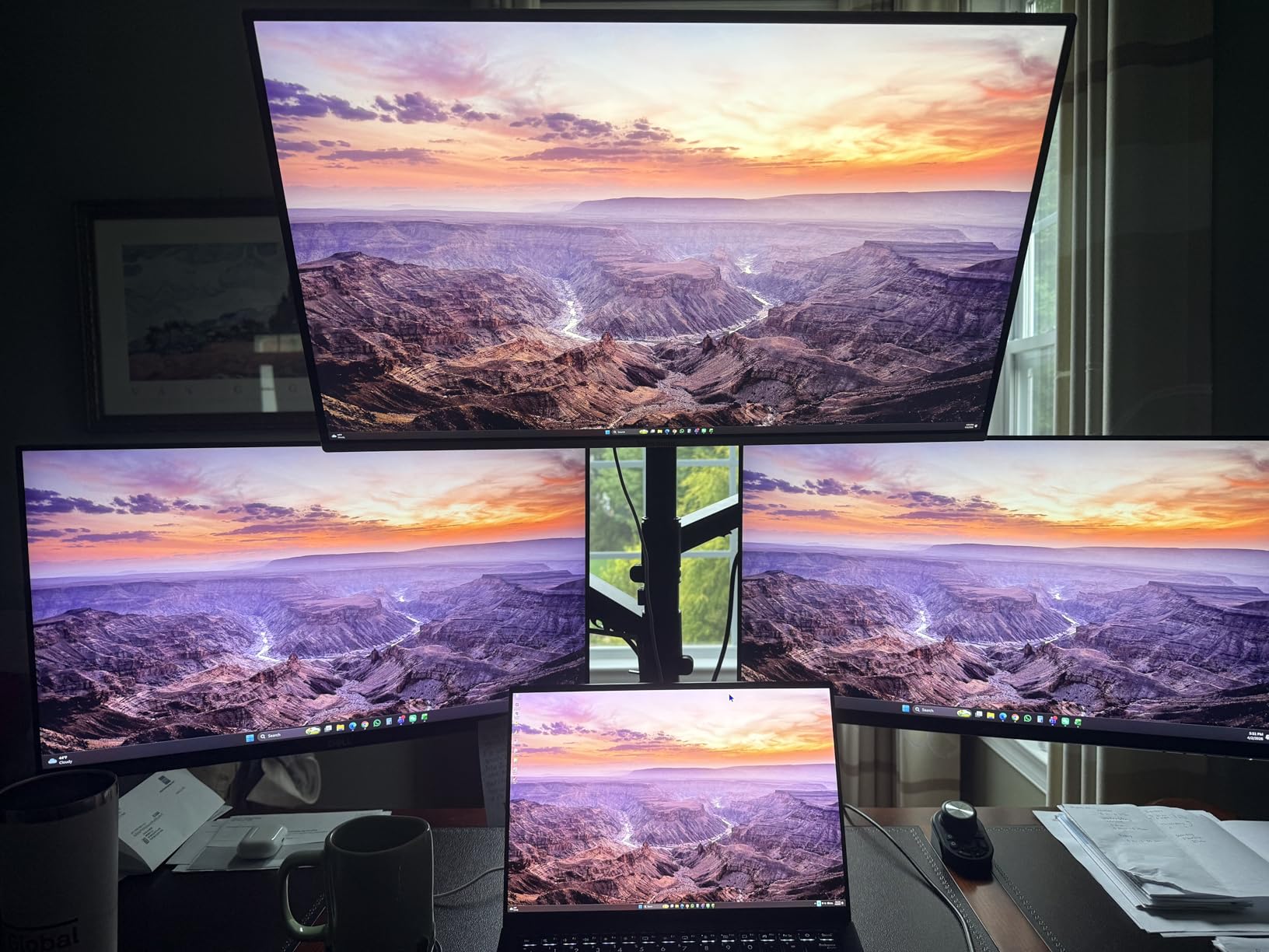 Triple Monitor Mount for up to 35-inch Screens - Heavy Duty Ultrawide Stand with Fully Adjustable, 12kg Gas Spring Arm (Each), VESA 75x75/100x100 mm, Black customer photo 1