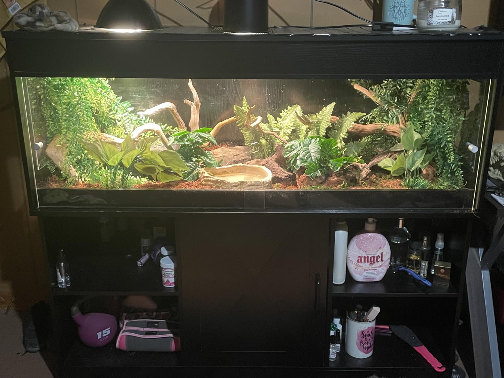 Herture 40 Gallon Reptile Terrarium Tank with Storage Cabinet, Reptile Tank with Stand, for Leopard Geckos, Corn Snakes, Juvenile Pets, Sliding Acrylic Doors, Mesh Top, Power Outlet, Black PX03RTB customer photo 1