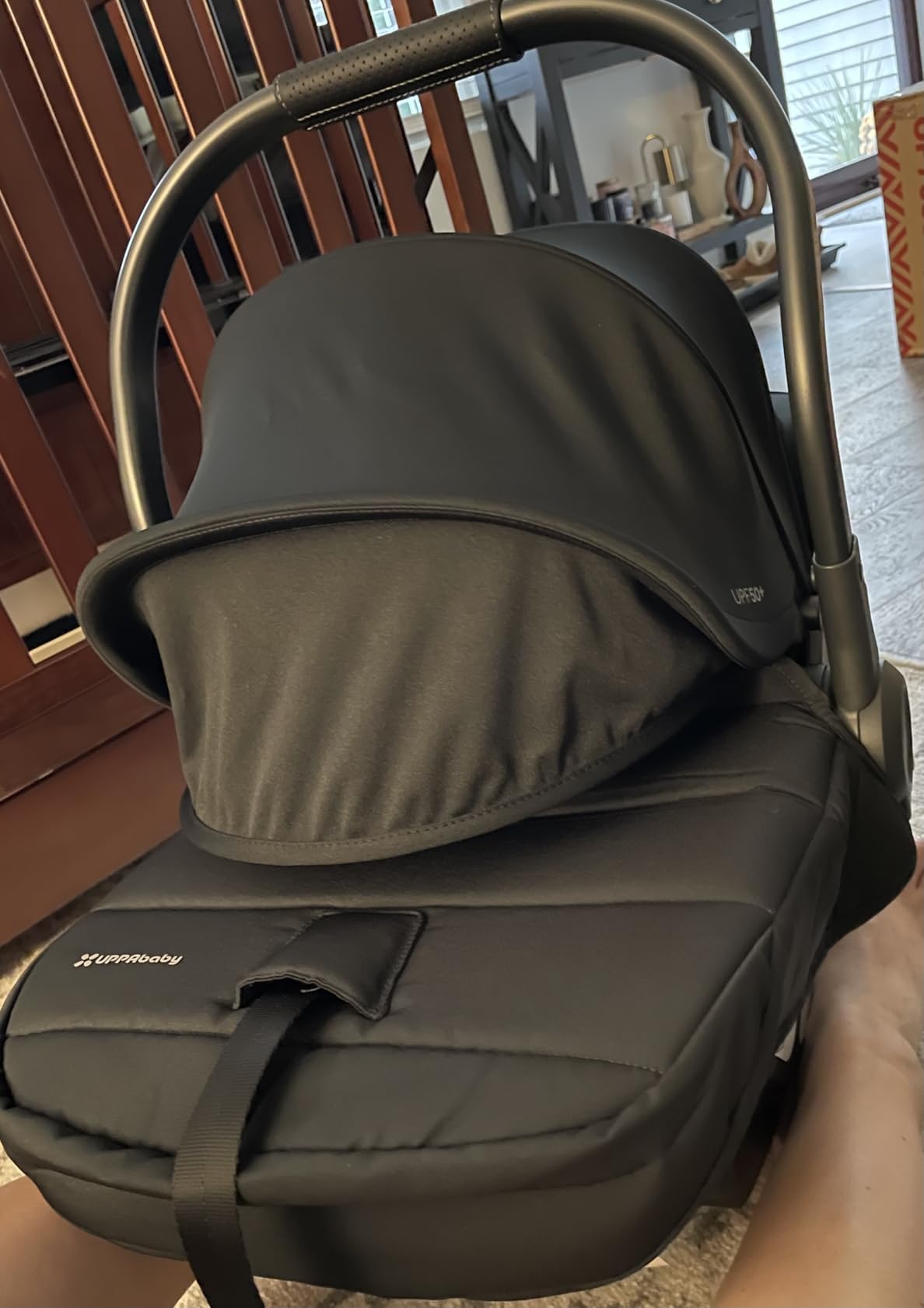 UPPAbaby Aria V2 Lightweight Infant Car Seat - Just Under 6 lbs - Base with Load Leg + Infant Insert + All-Weather FootCover Included - Direct Stroller Attachment - Savannah (Pearl Grey Mélange) customer photo 2