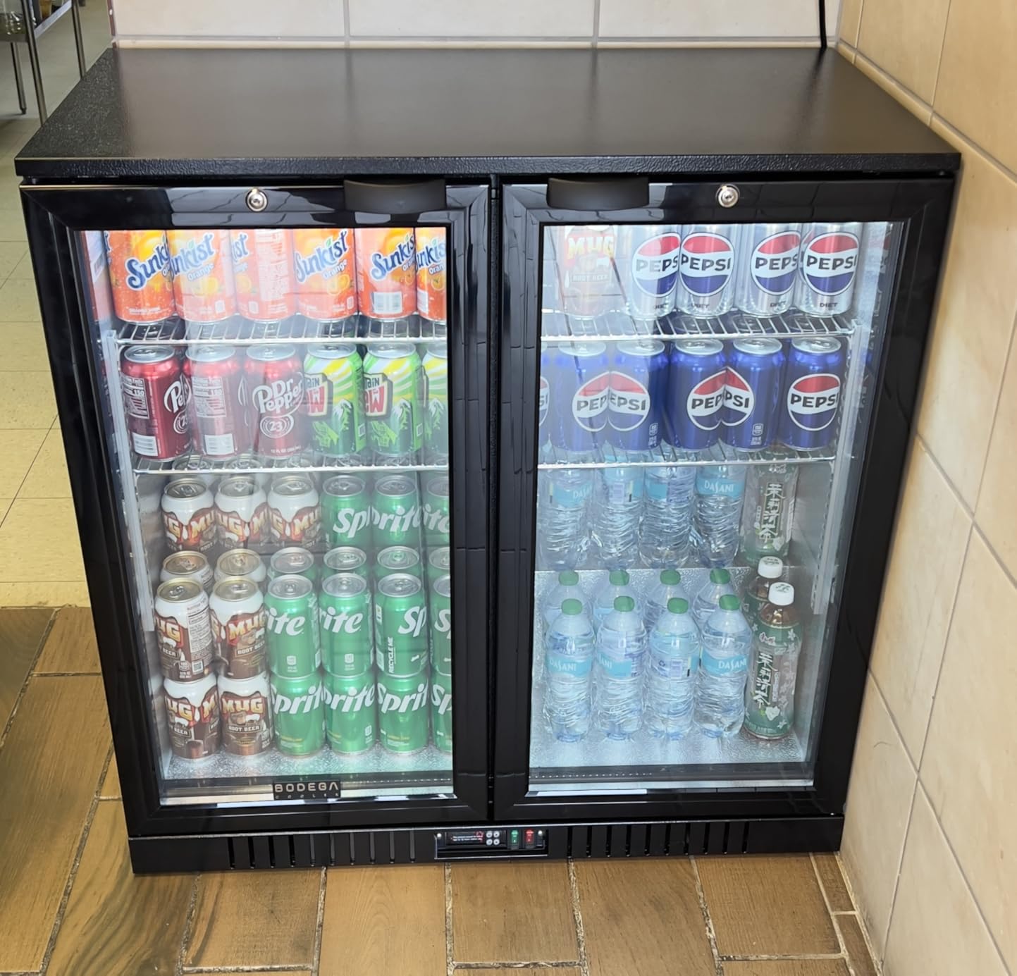 BODEGACOOLER 35.4 Inch Under Counter Beverage Refrigerator, 2 Door Back Bar Cooler, Dual Zone 32-50°F, 7.4 Cu.Ft Built-in or Freestanding Glass Door Fridge with LED Lighting, Holds 220 Cans/68 Bottles customer photo 1