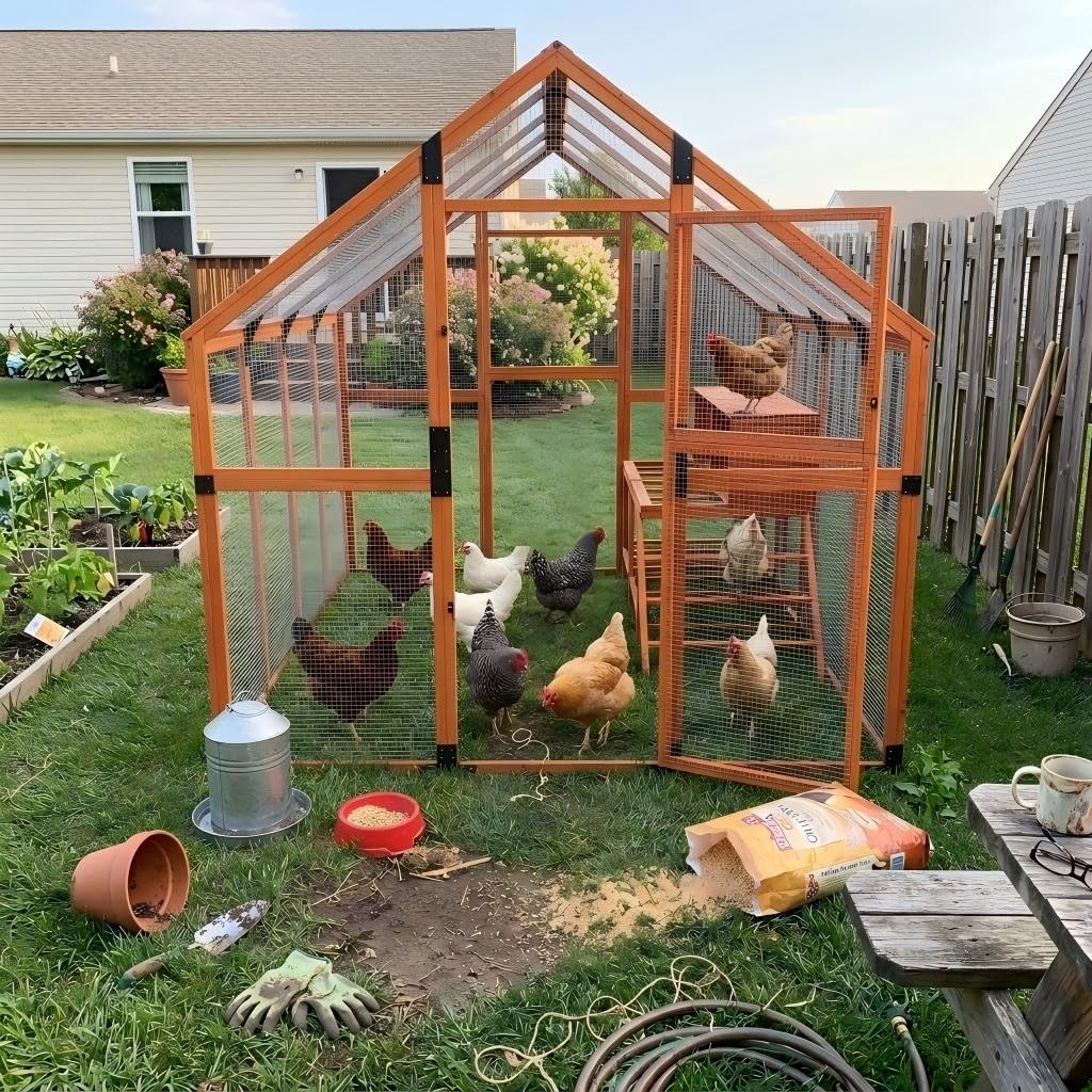 COZIWOW Chicken Coop with Full Waterproof Cover, 9' Extra Large Wooden Chicken House for 10-15 Chickens, 4 Nesting Boxes, Roosting Bars, Outdoor Walk-in Poultry Run for Backyard, Farm, Modern Gray customer photo 1