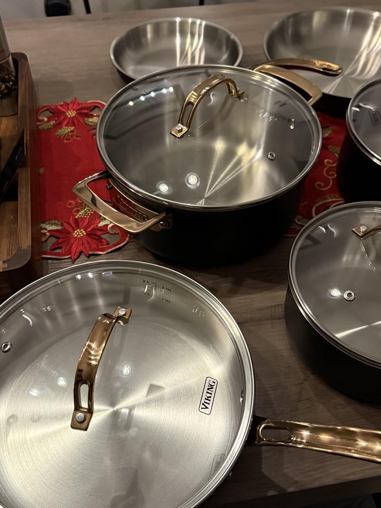 Viking 3-Ply Cookware Set, 10 Piece Stainless Steel Kitchen Cookware with Glass Lids, Oven Safe, Induction Ready, Black with Copper customer photo 2