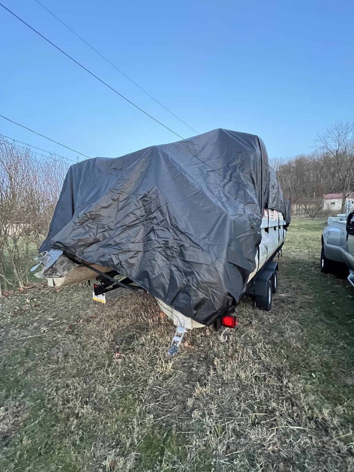 Heavy Duty 900D Pontoon Boat Cover, 24'3''-26'2'' Marine Grade Waterproof Cover with Adjustable Windproof Straps customer photo 2