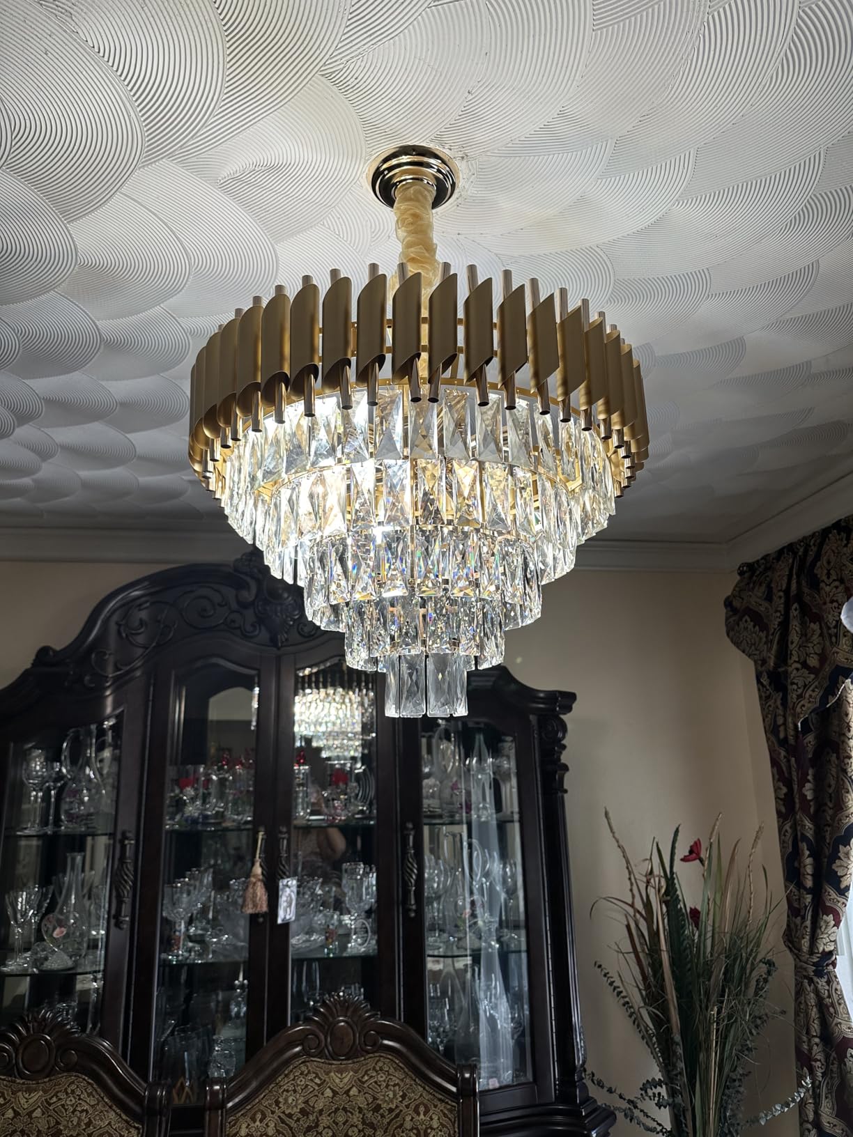 35'' Large Foyer Chandeliers Modern Gold Crystal Chandeliers for Staircase 22 Light Luxury Chandelier 7-Tier K9 Crystal Round Chandelier with Adjustable Chain for High Ceiling Entry Living Room customer photo 2
