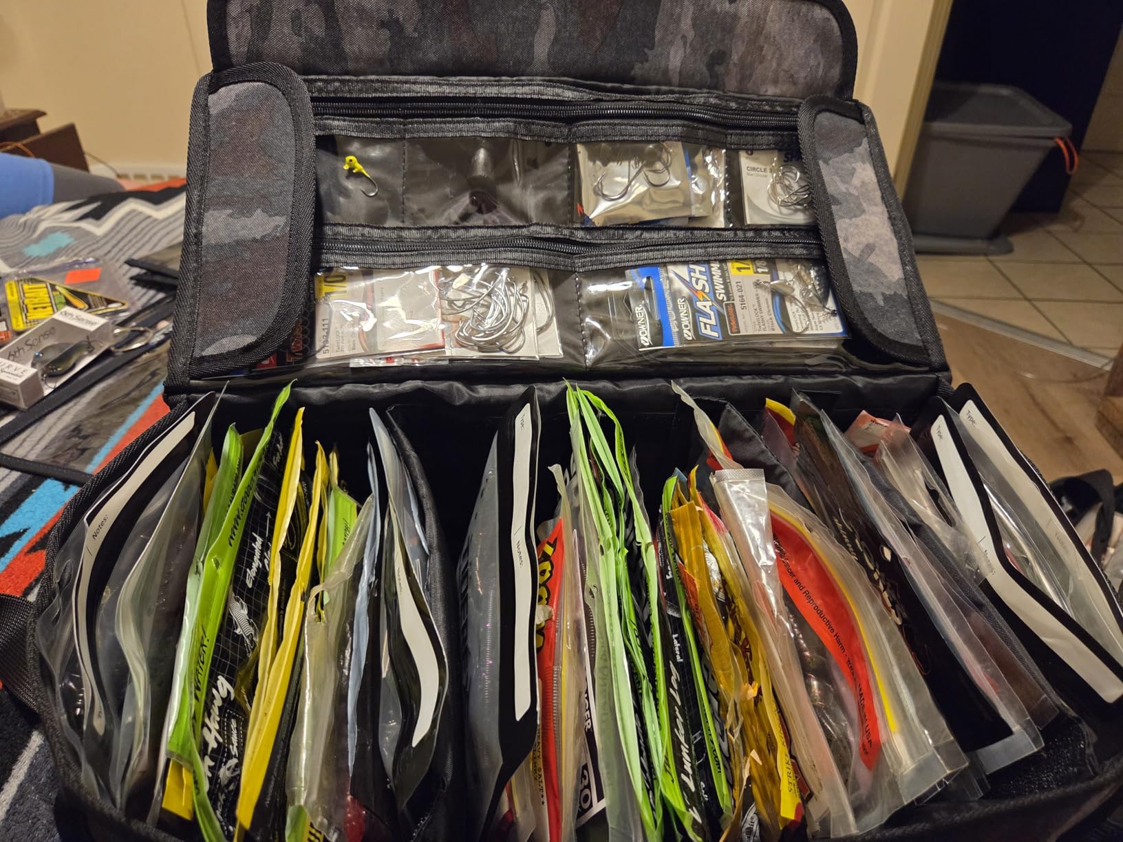 Large Fishing Tackle Bag for Soft Plastic Baits Storage, 20PCS Soft Bait Clear Storage Bag, Fishing Gear Organizer for Weights, Reels & Hooks, 900D Waterproof Oxford Fabric customer photo 2