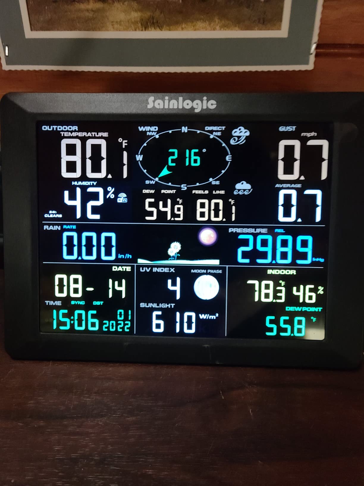 Sainlogic Weather Station Wireless SA6, Weather Station with Rain Gauge, Wind Speed, Weather Forecast, Air Pressure, Humidity, Alarm Clock(No WiFi) customer photo 1