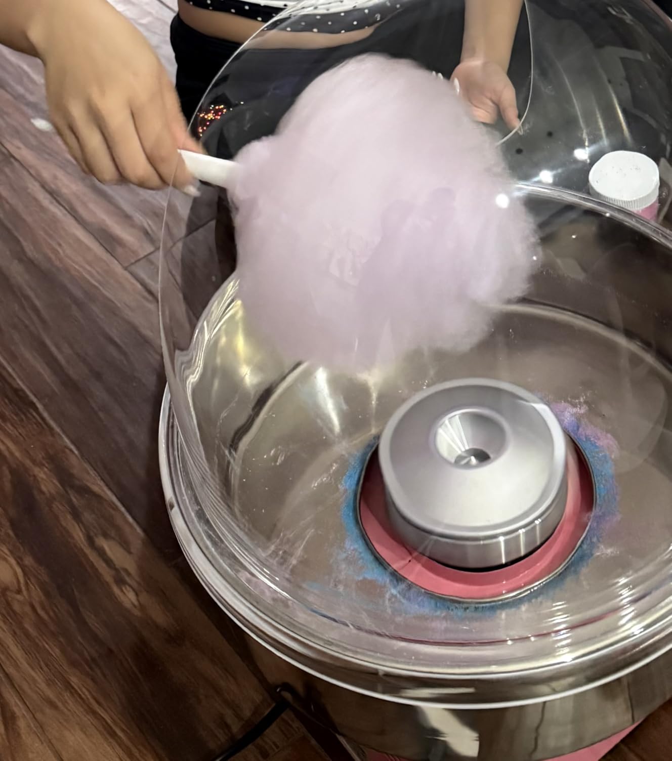 VEVOR Electric Cotton Candy Machine, 1000W Commercial Floss Maker With Cover, Commercial Cotton Candy Machine w/Stainless Steel Bowl & Sugar Scoop, Ideal for Carnival, Birthday, Family Party, Blue customer photo 1