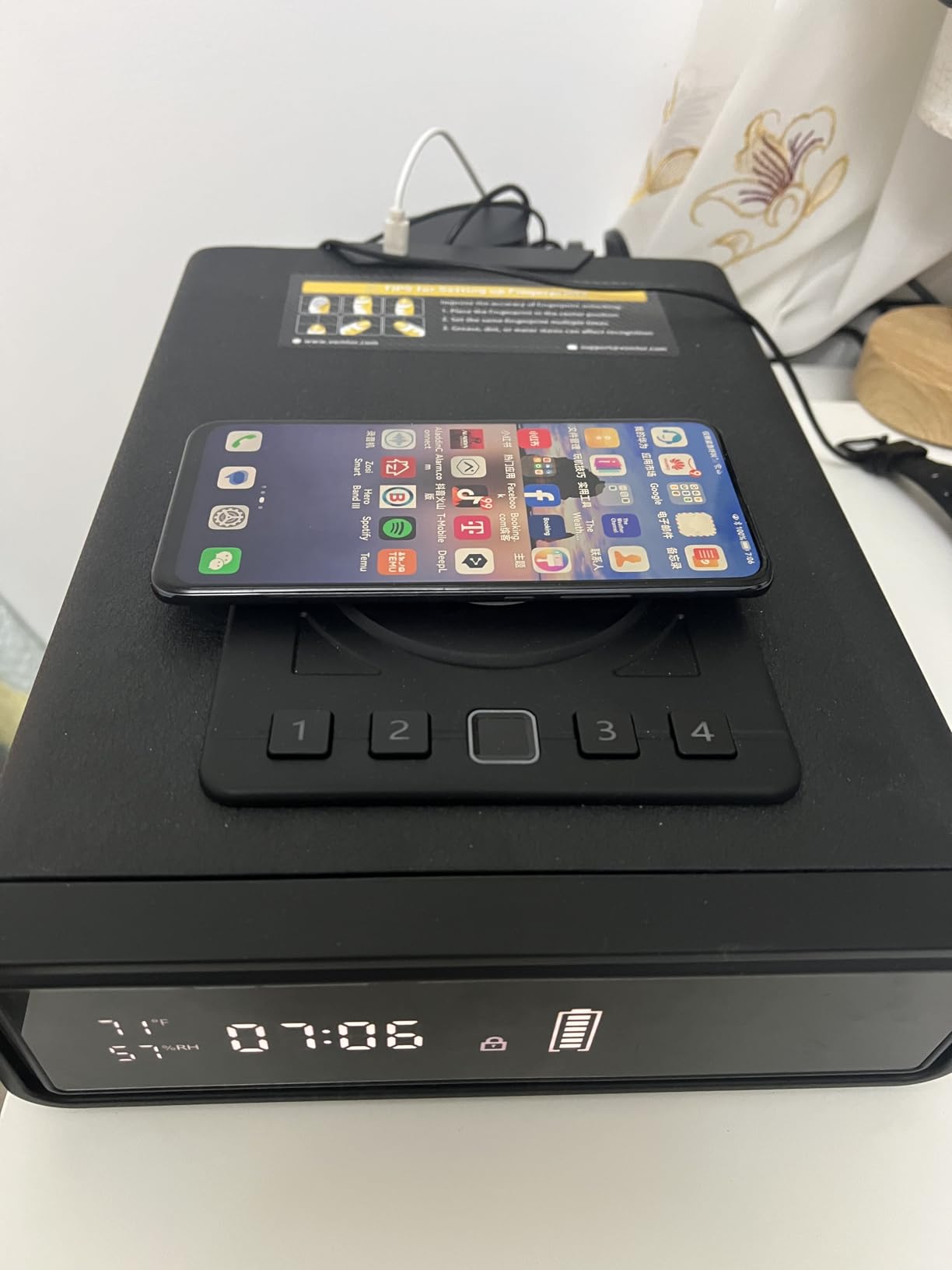Biometric Fingerprint Gun Safe with Phone & Watch Wireless Charging, 3 Quick Access, Clock Handgun Safe with Adjustable Brightness, Backlit Keypad, Pistol safe for home customer photo 2