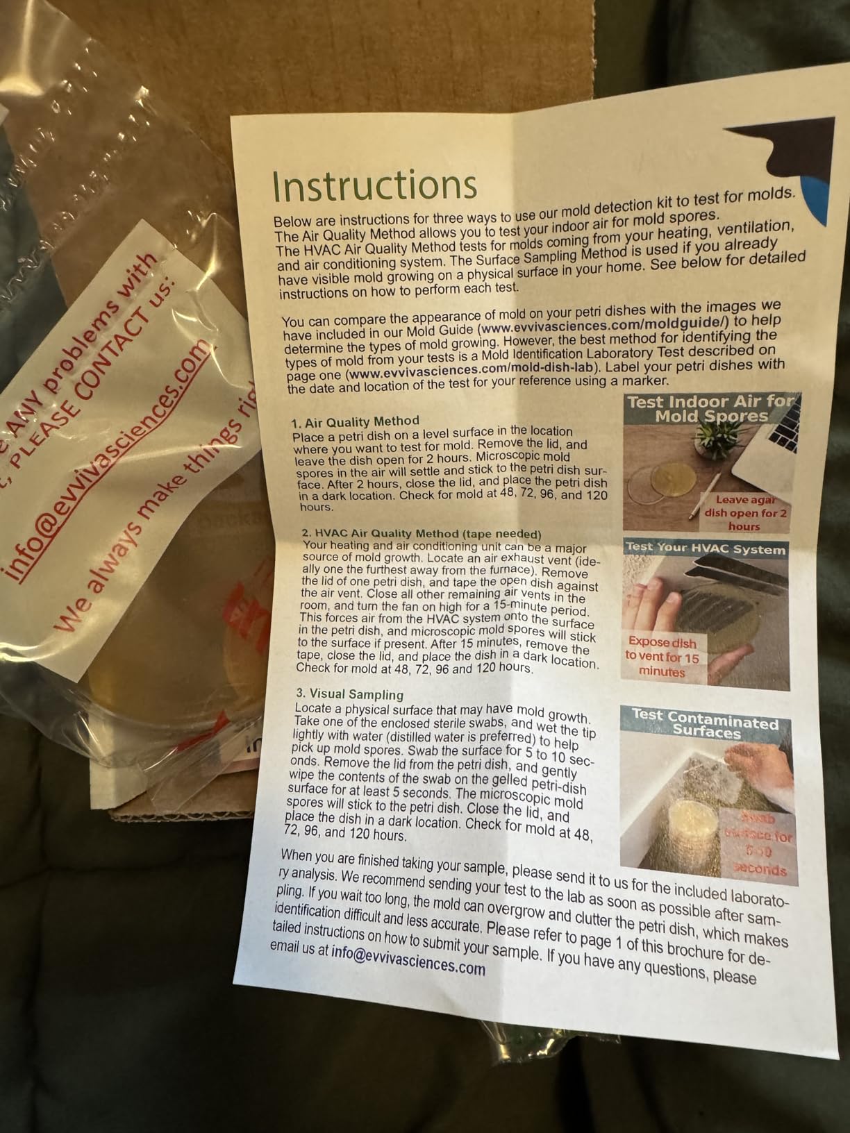 Evviva Sciences Mold Test Kit with US-Based Lab Analysis & Return Shipping Included | Screen Indoor Air, HVAC & Surfaces | Professional Mold Presence Detection | Includes Mold Information Guide customer photo 1