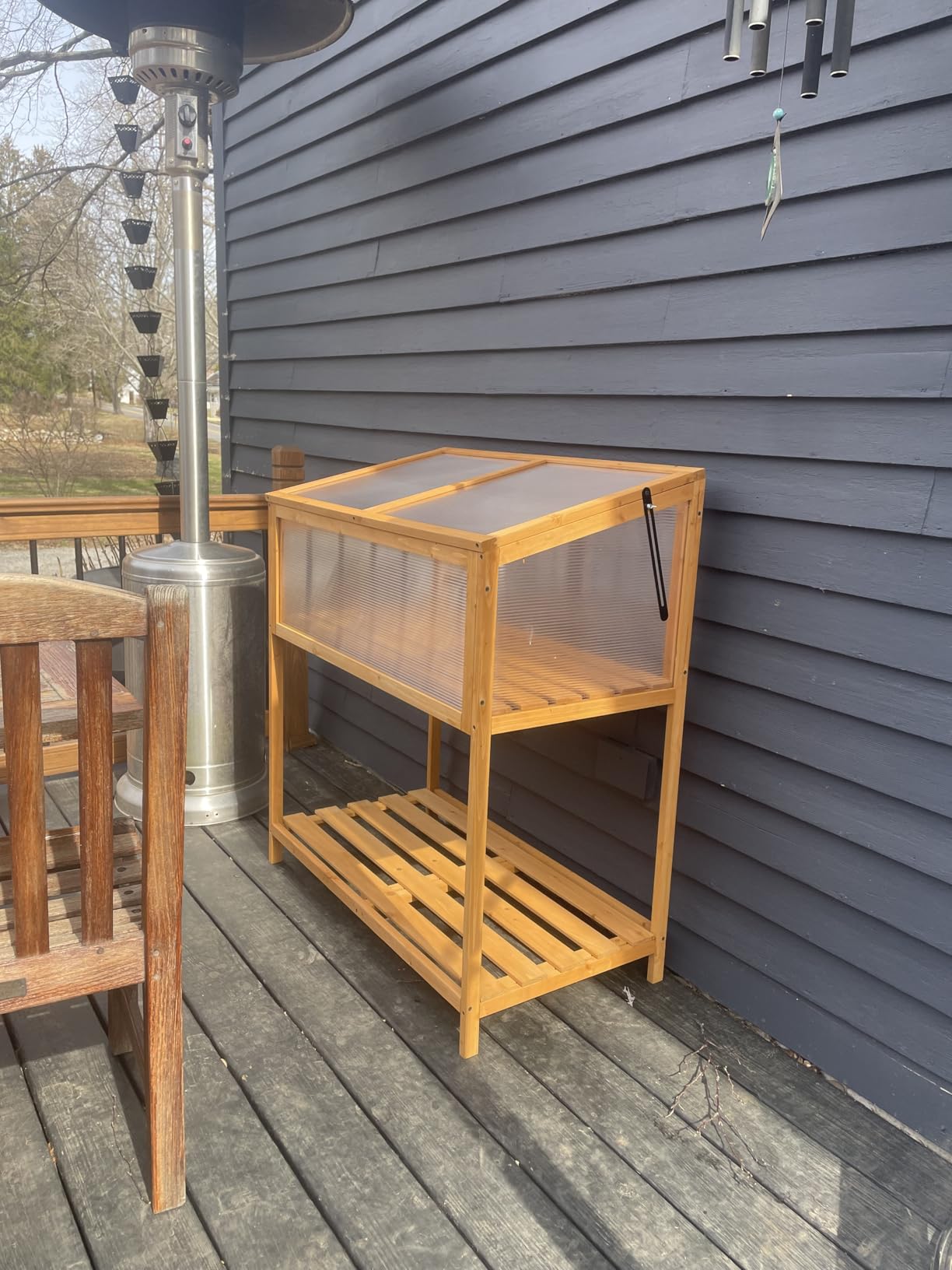Giantex Wood Cold Frame Greenhouse, Raised Flower Planter Protection with Transparent Openable Roof & Slatted Shelf, 36